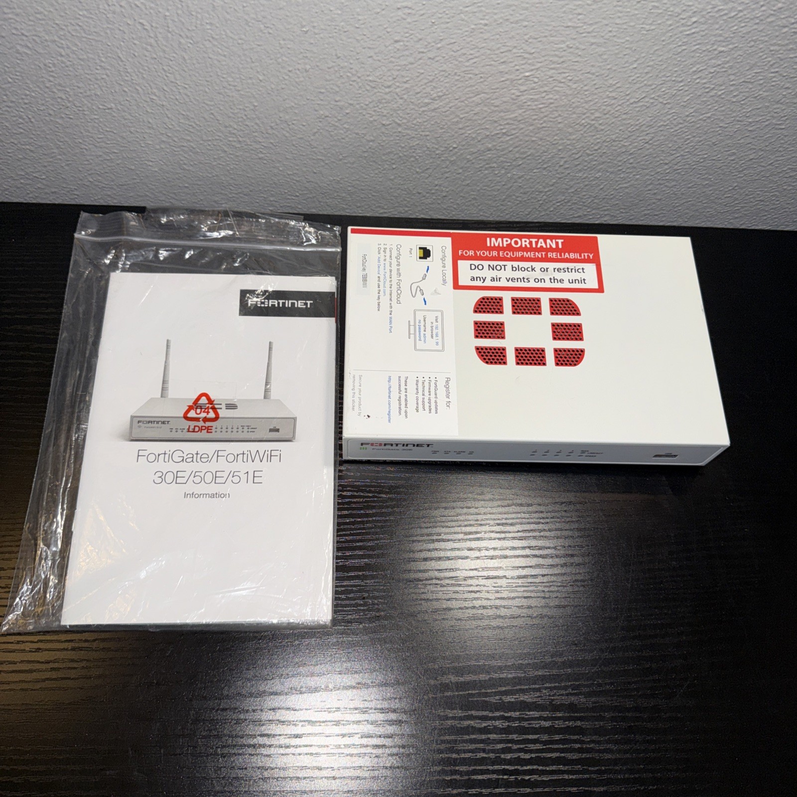 Fortinet FortiGate 30E Firewall/Router with Information Manual No Cord