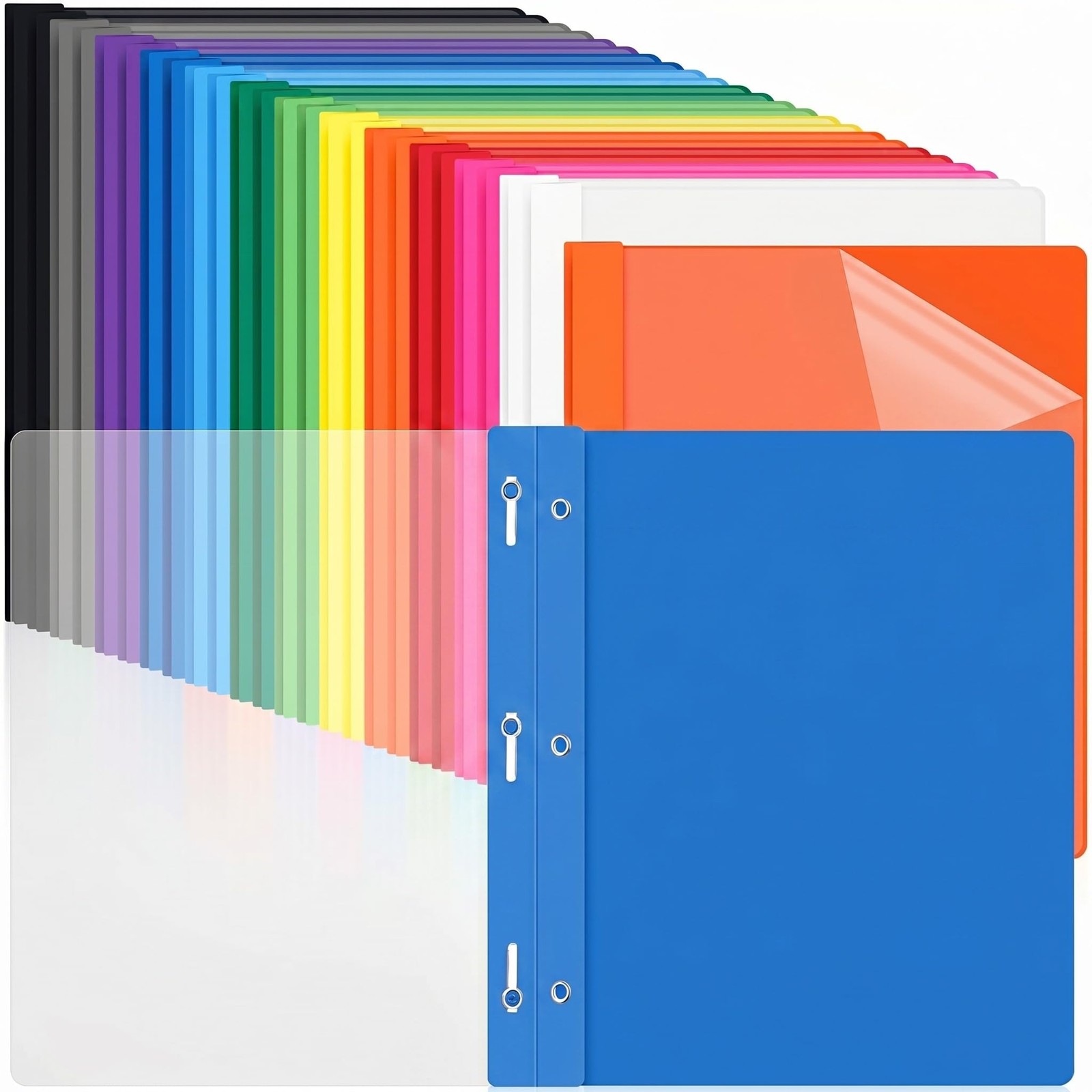 24 Pack Plastic Report Covers with 3 Prongs Presentation Folders Bulk, 100 Ca...