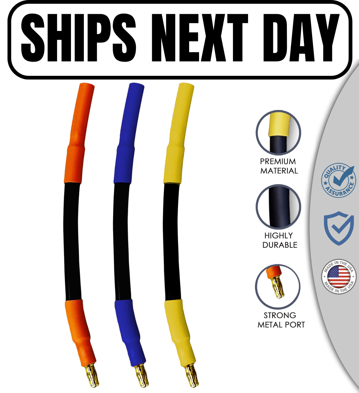 RC ESC Extension Leads 4mm Bullet 10AWG Silicone 3" Male to Female
