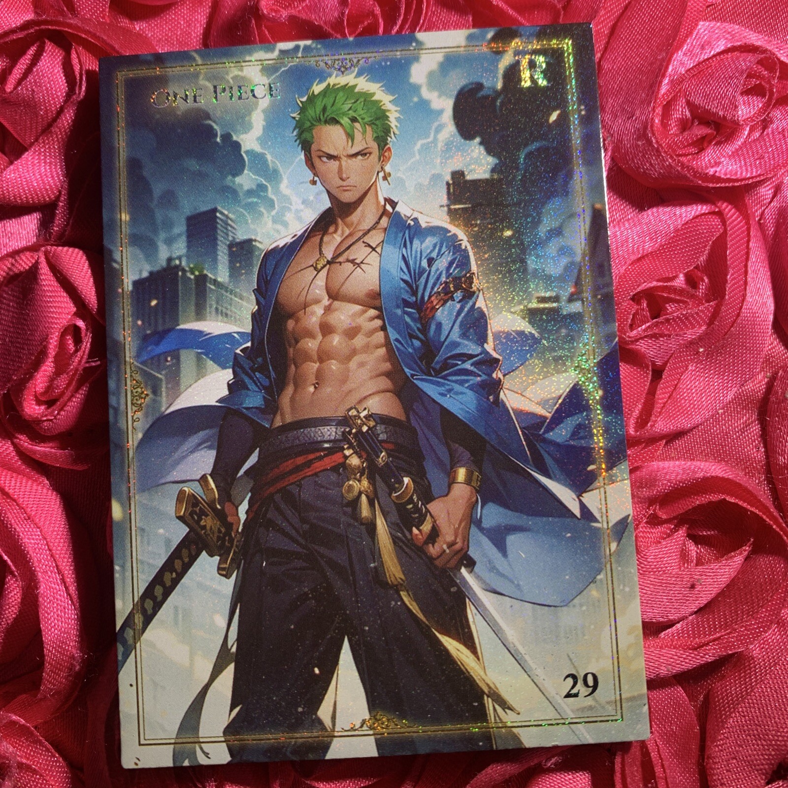 Rononoa Zoro ONE PIECE R GODDESS Anime ACG Waifu Holo Card City Night