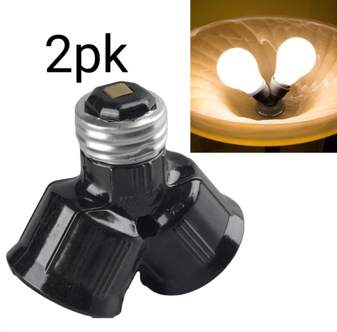2pk Light Bulb Socket Splitter Dual Bulb Socket Converter Y-Type E27