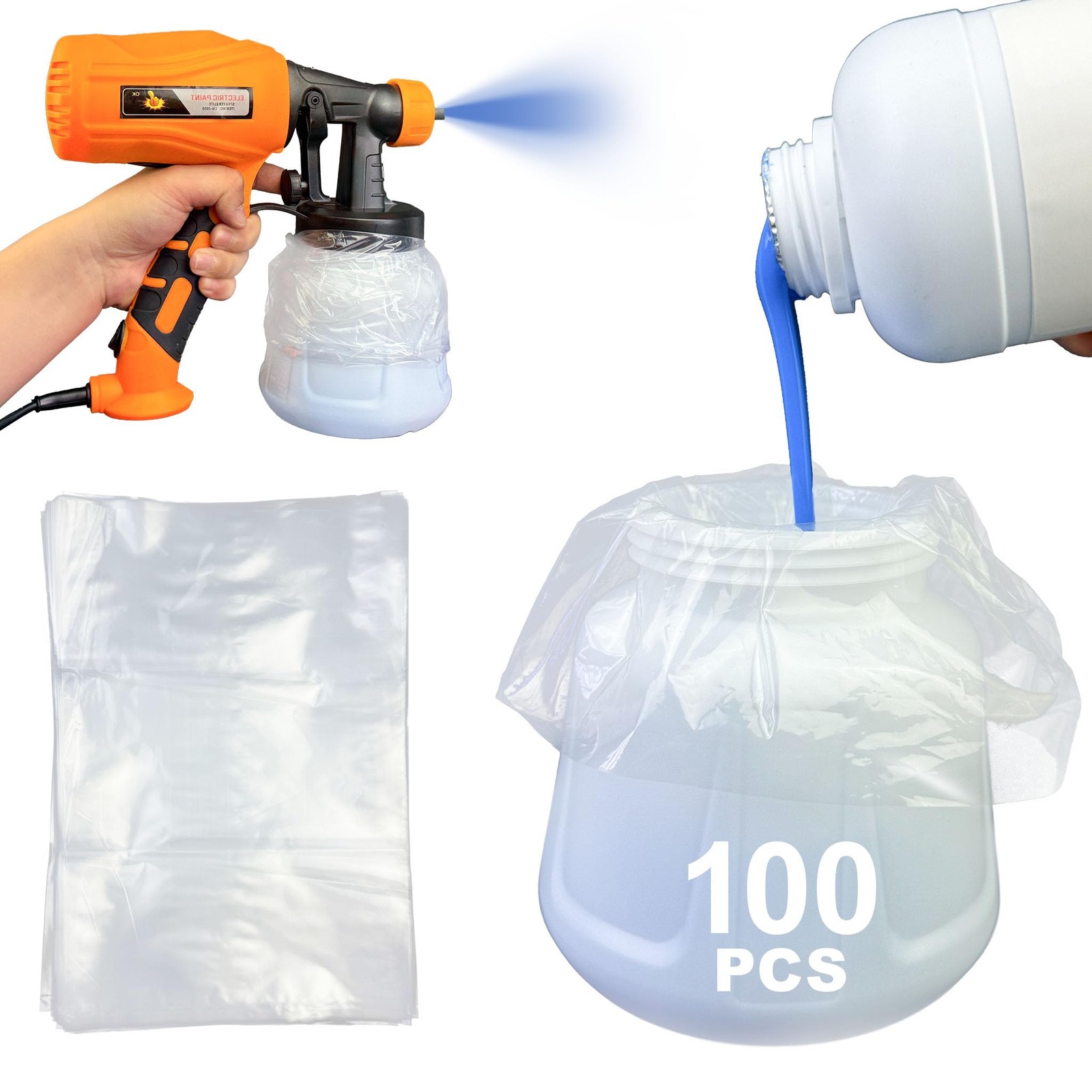 100PCS Paint Sprayer Cup Liners, 7.8" x 11.8" Disposable Paint Sprayer Bags, Rep