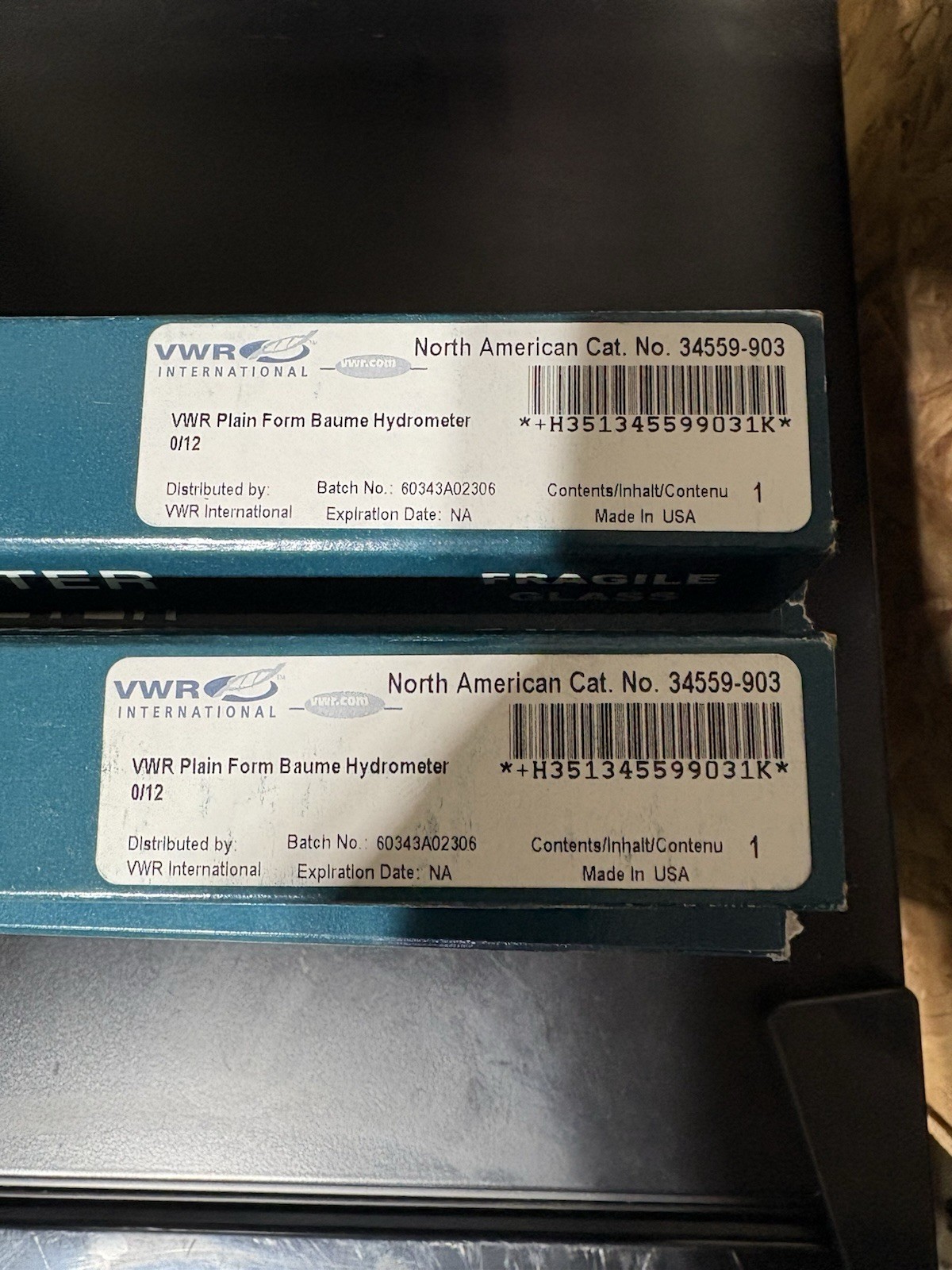 LOT Of 2 VWR International Plain Form Baume Hydrometer 0/12 Factory New in Box