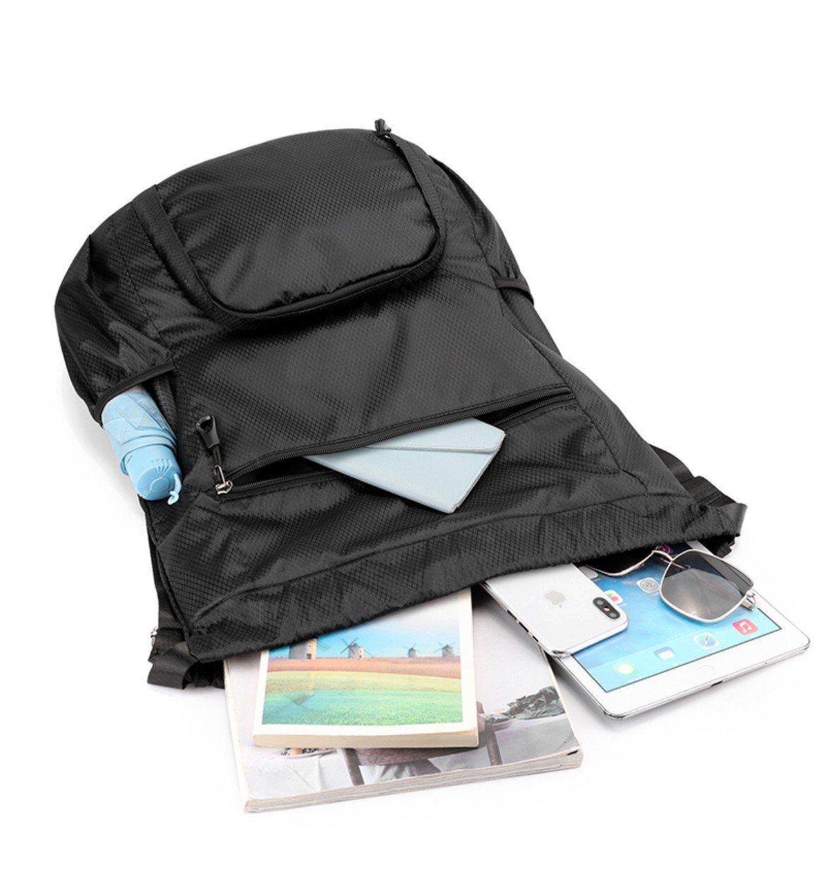 Waterproof Drawstring Backpack Workout Sports Duffle Bag Black