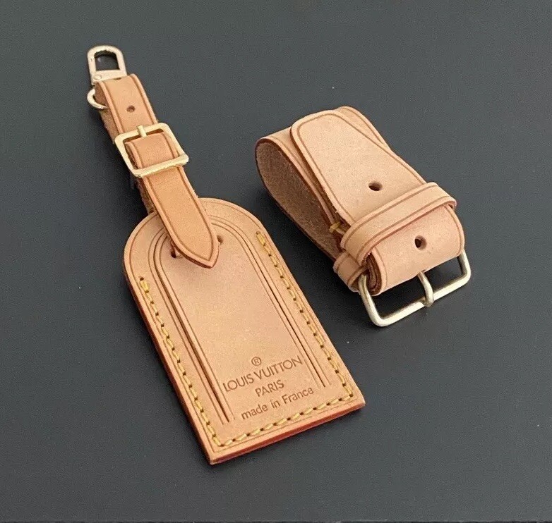 Louis Vuitton Name Tag Beige w/ Strap 1 Set AUTHENTIC Poignet Small