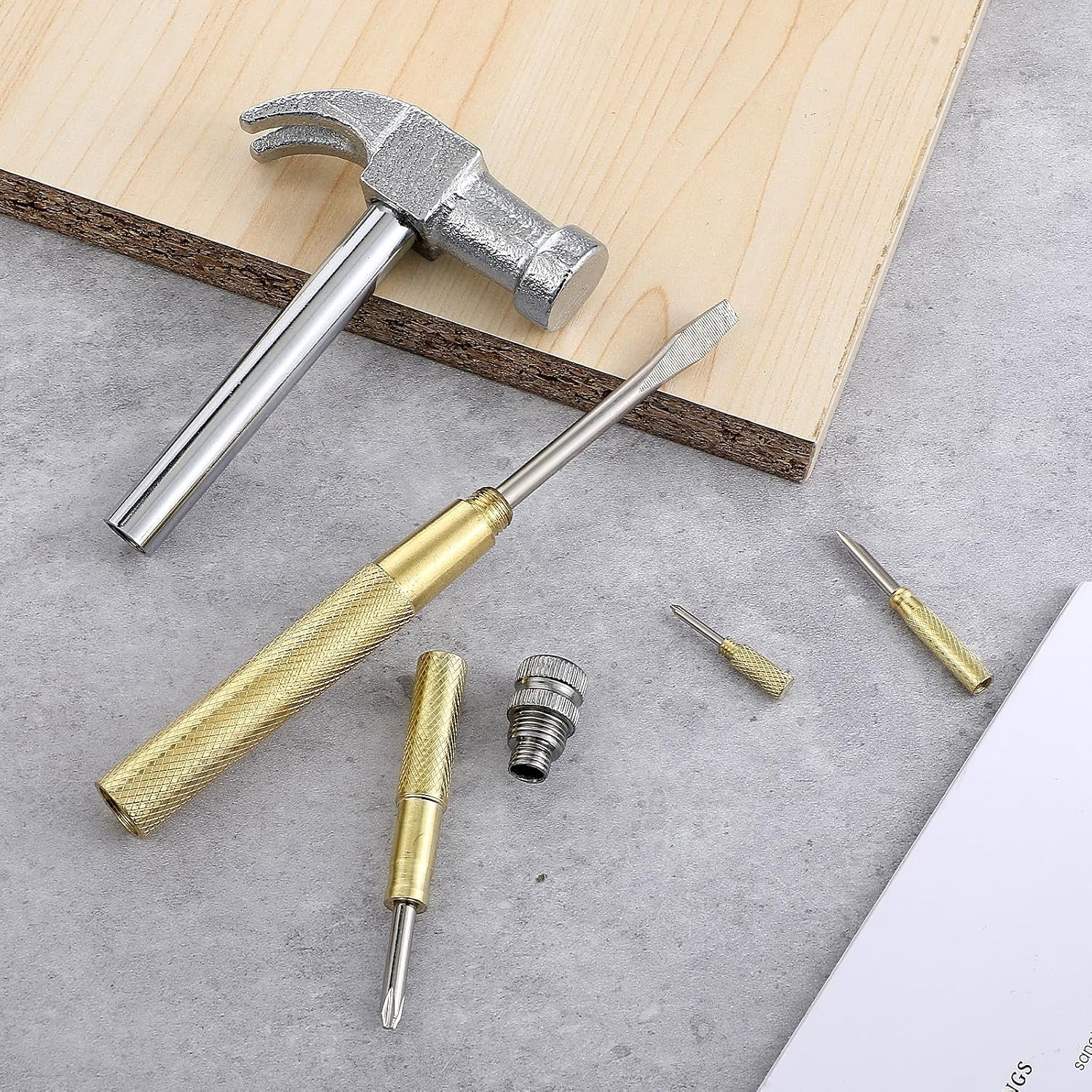 Mini Hammer 6 in 1 Small Hammer Brass Hammer Screwdriver Multitool Camping