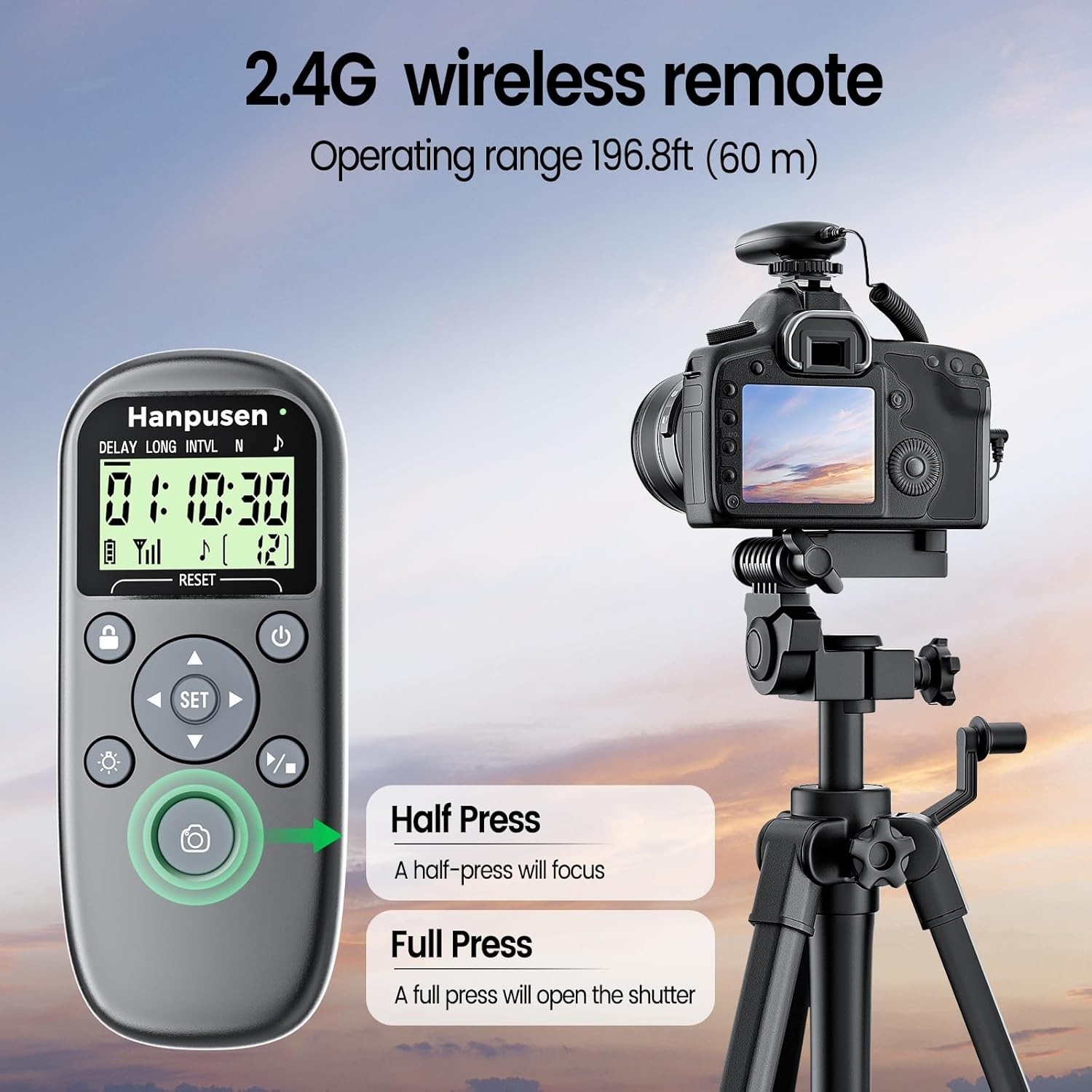 Rechargeable Camera Remote Control with Timer Intervalometer, Wireless