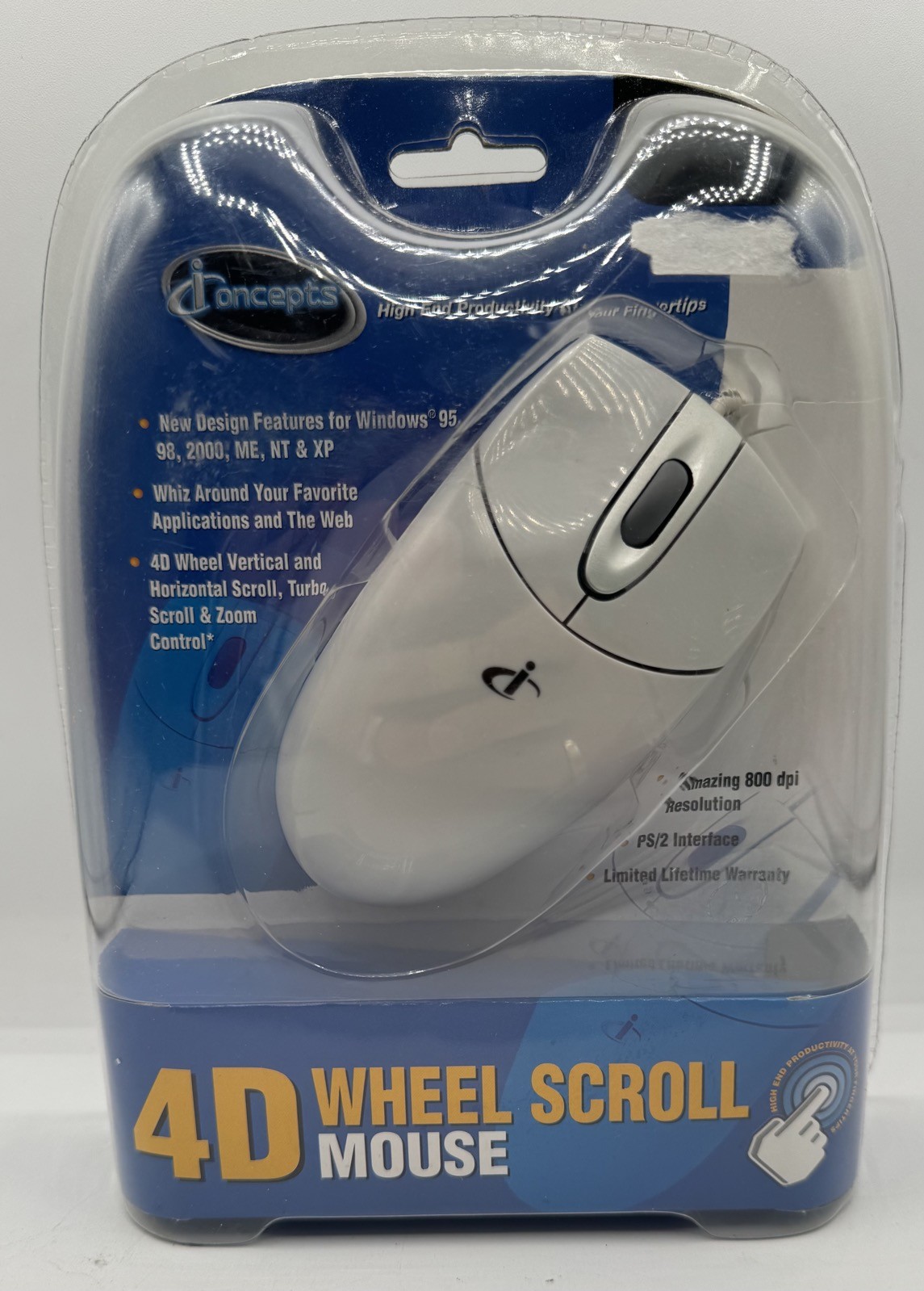 Vintage iConcepts 4D Wheel Scroll Mouse PS/2 Interface - New Sealed