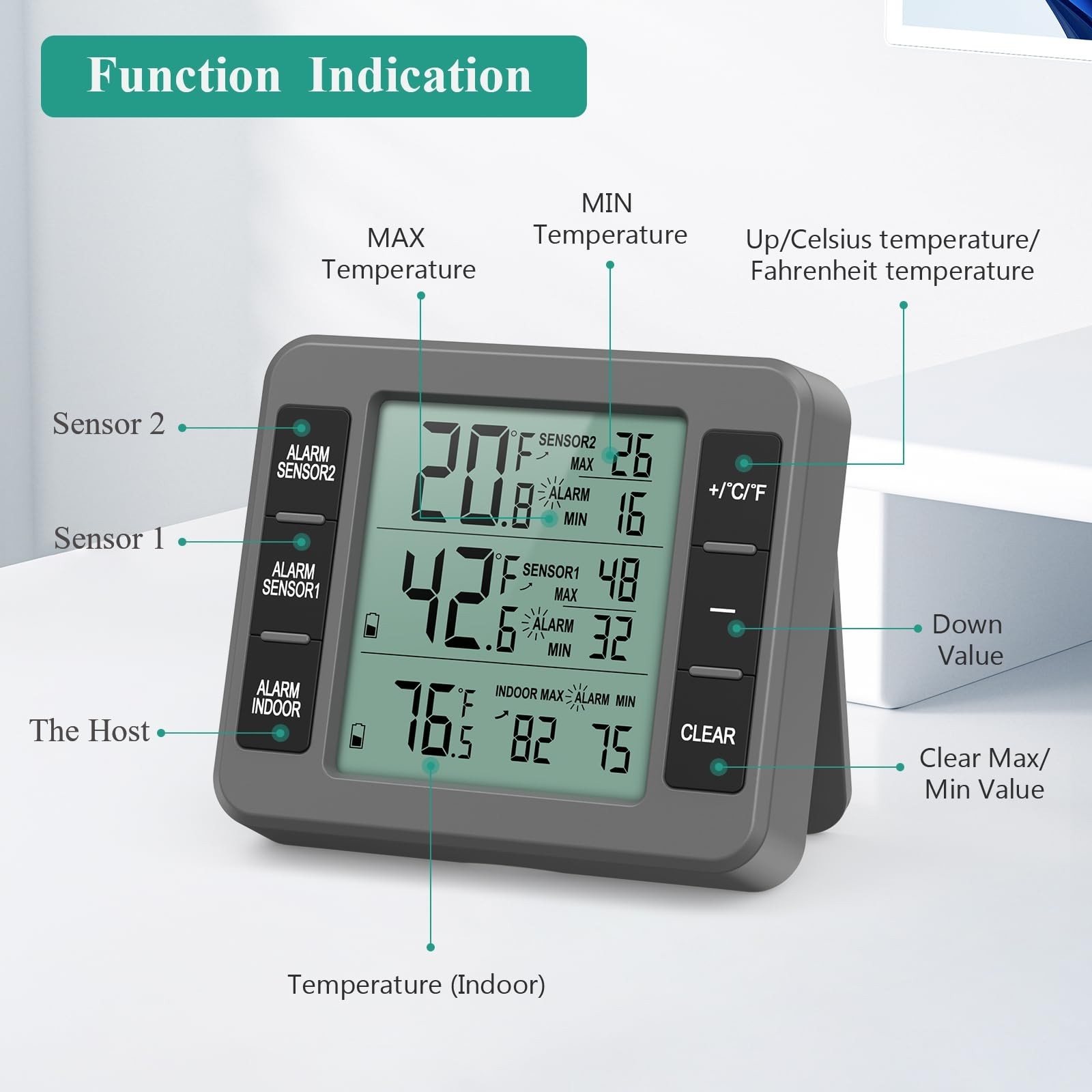 ORIA Refrigerator Thermometer, (New Version) Wireless Digital Freezer Thermom...