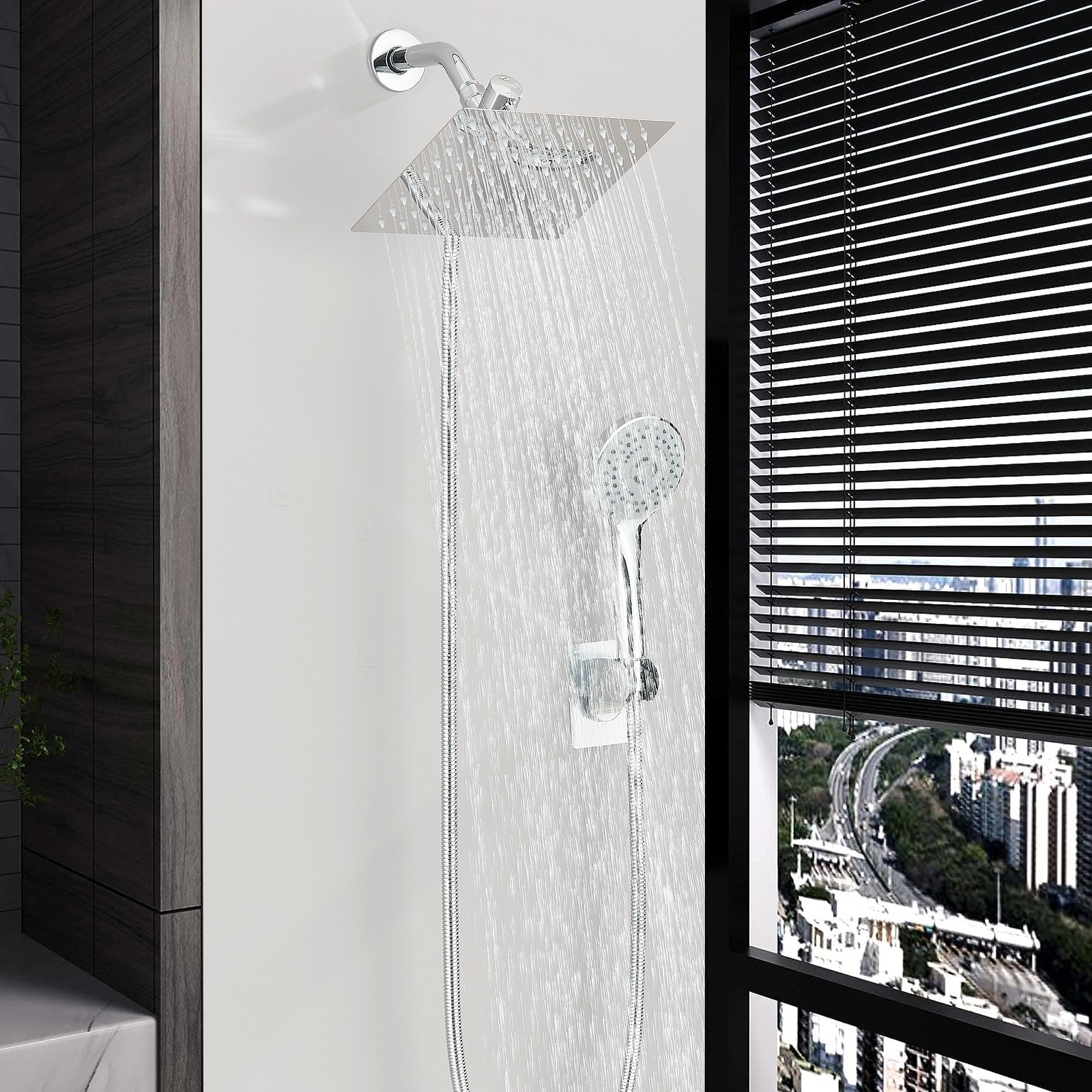 Chrome 8inch Rain Shower Head with Handheld Spray High Pressure Showerhead Combo