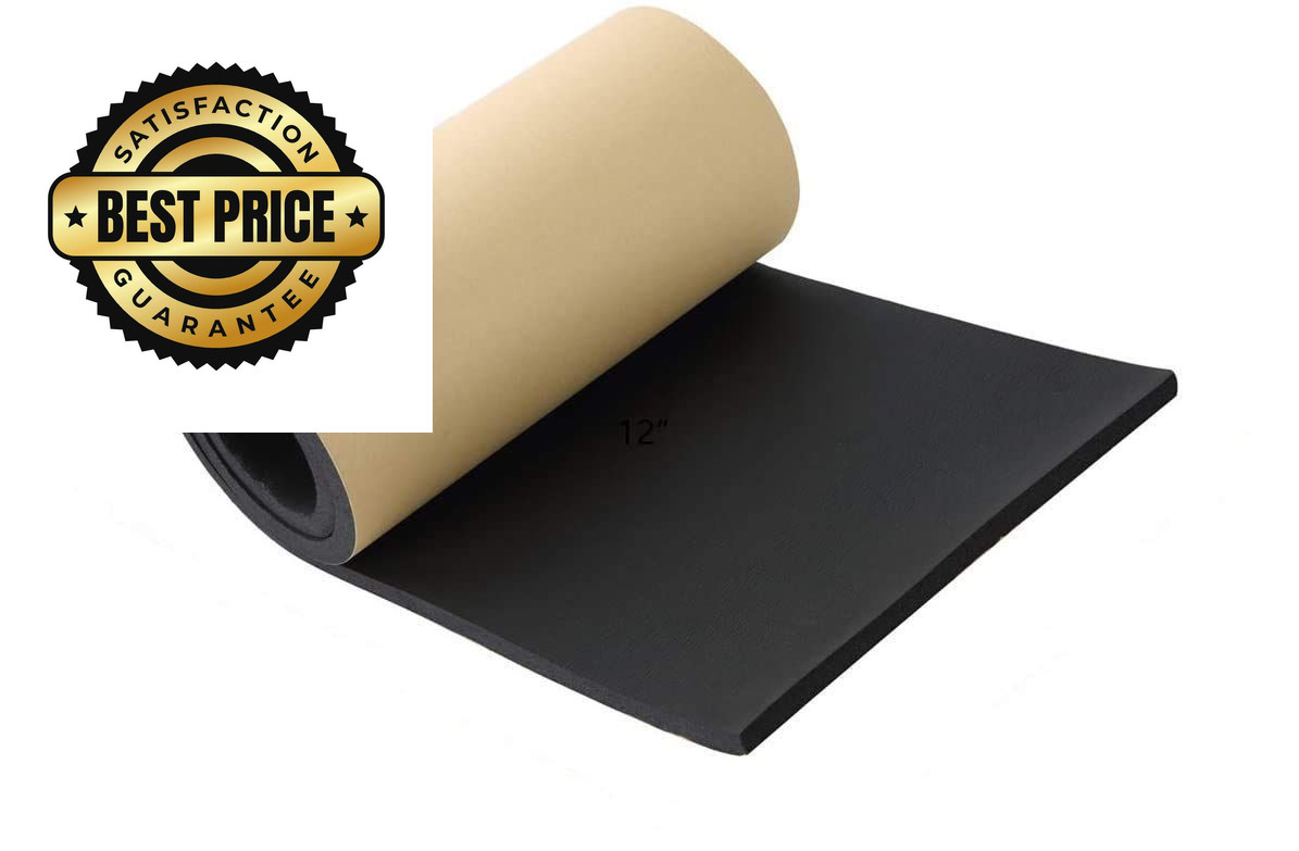 NATGAI Sponge Neoprene with Adhesive 1/2” Thick X 12” Wide X 54” Long, Black