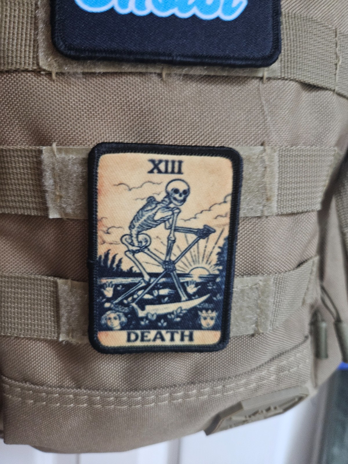 Death grim reaper tarot card 2"x3" morale patch with hook and loop backing