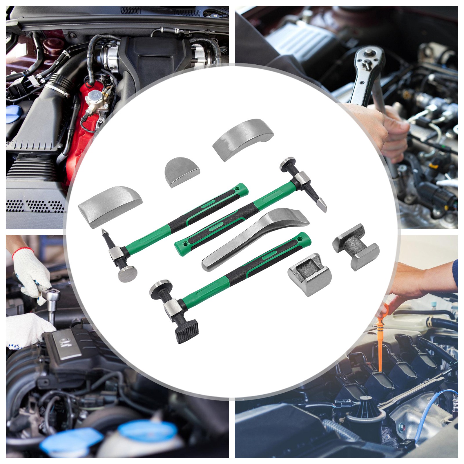 9pcs Set Hand Car Auto Body Work Hammer Fender Tool Dent Crowbar Repair Kit NEW