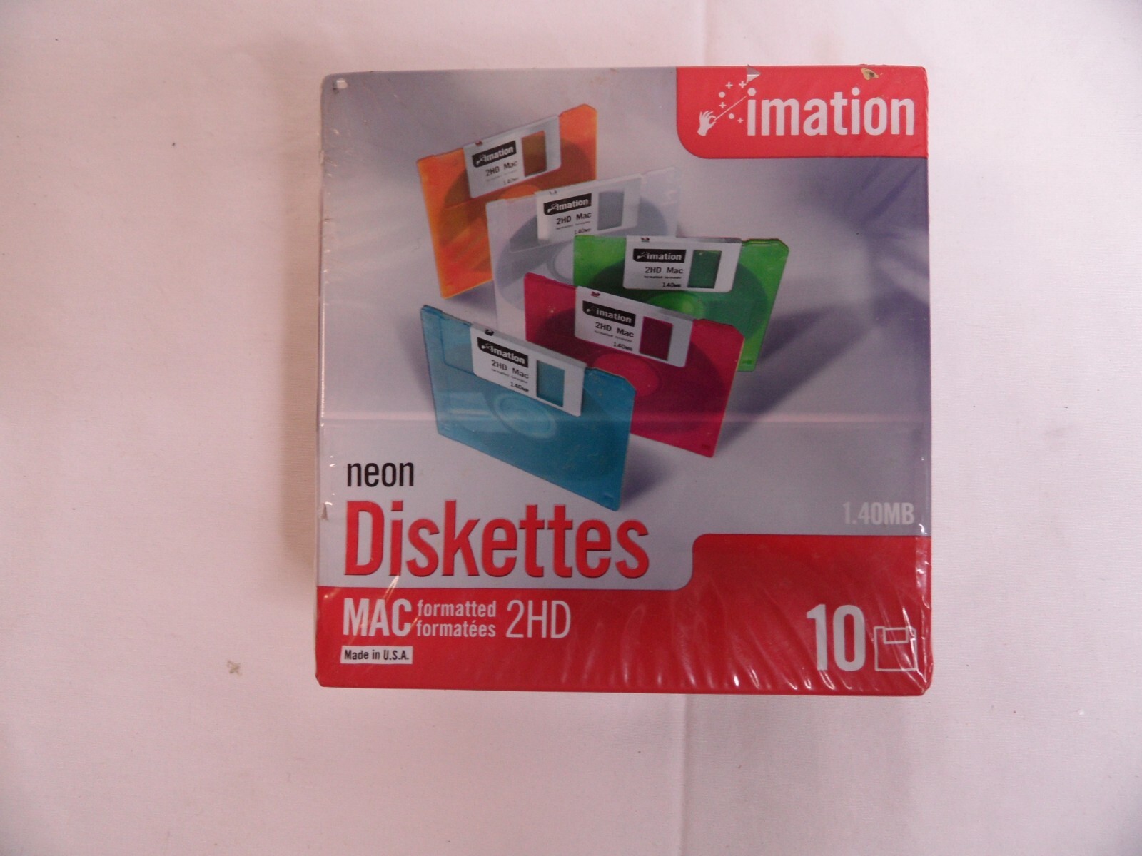 10 Pack Of Imation Neon Diskettes 3.5" 2HD MAC Floppy Disks in Case  New Sealed