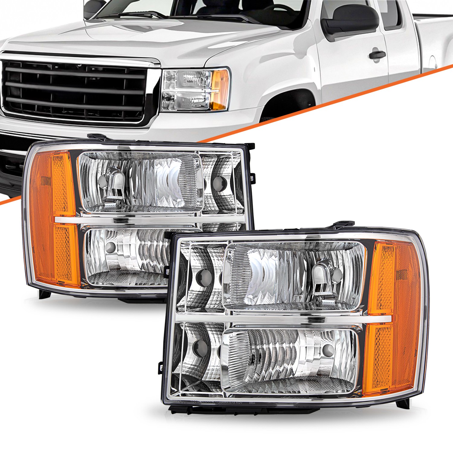 Fit For GMC Sierra 1500 2500HD 3500HD 2007-2013 Headlights Clear Lens Headlamps
