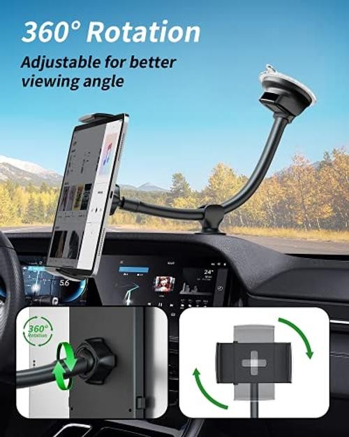 Tablet Car Mount Windshield Dashboard | Suction Cup Long Gooseneck Tablet
