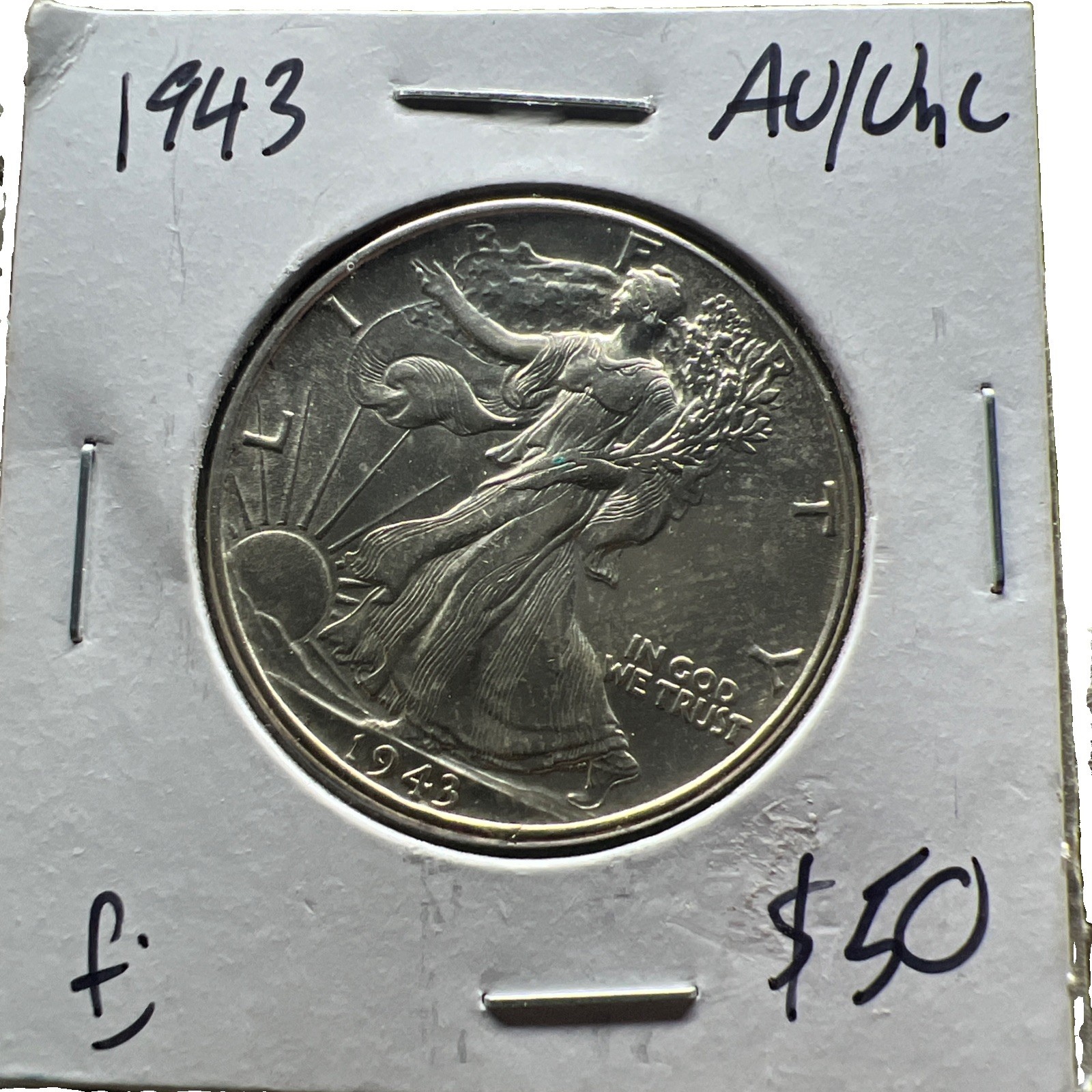 1943 Walking Liberty Half Dollar 90% Silver AU Condition Nice Detail