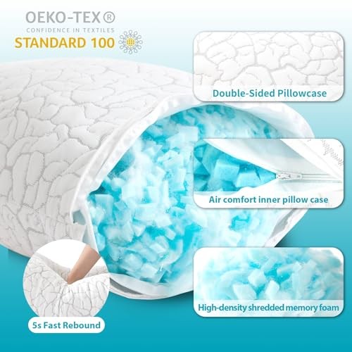 Cooling Pillows for Sleeping 2 Pack, Adjustable Shredded Queen(Pack of 2)
