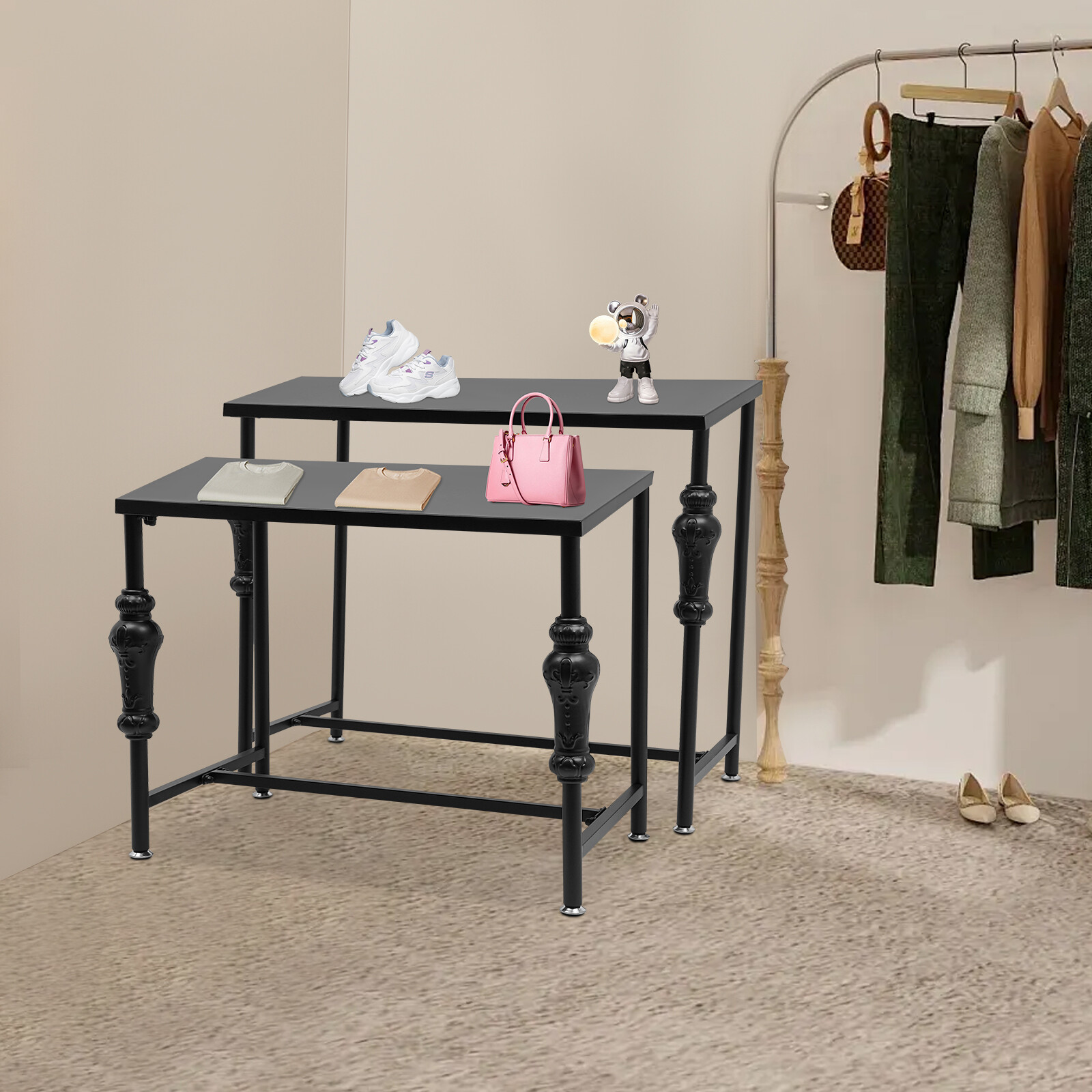 Industrial Retail Table Display Stand Bag Display Rack Shoes Rack Shelves