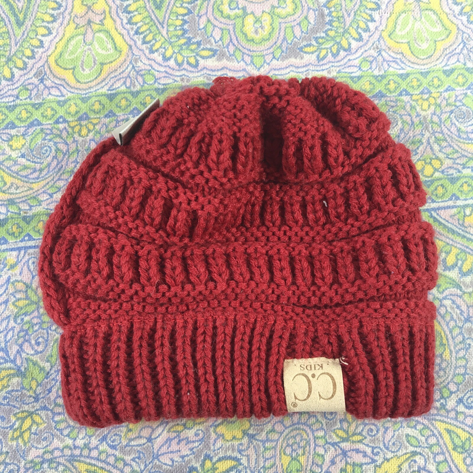Red CC Kids Beanie Boys Girls Children Knit
