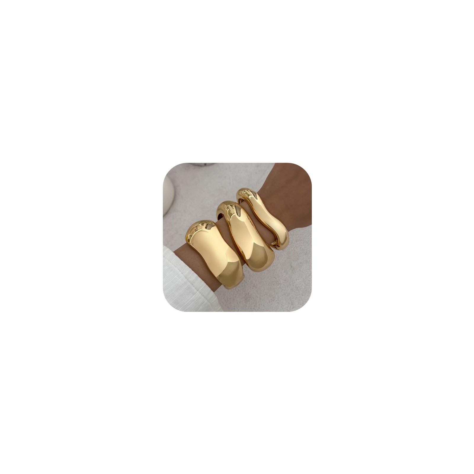 Chunky Gold Bangles Bracelets for Women Trendy Stack Statement Bangle Irregul...