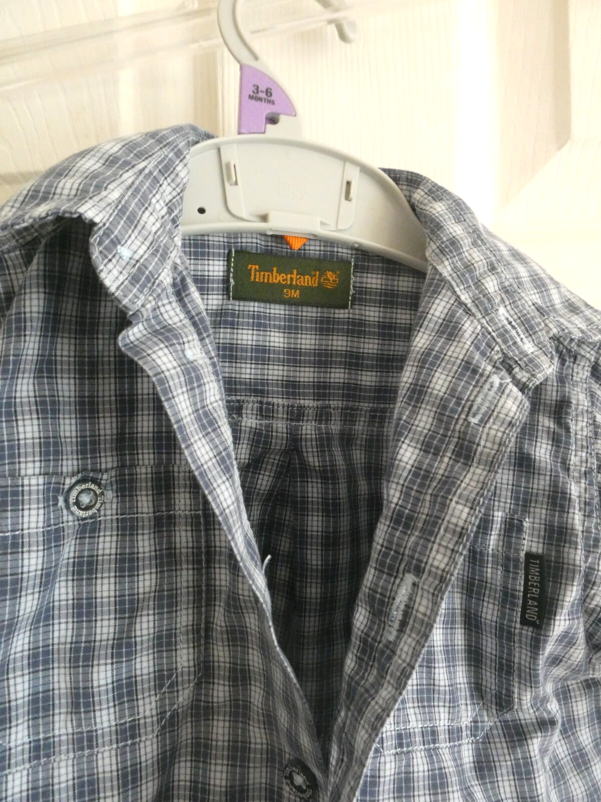 preowned boys timberland shirt blue check 3 months great shirt