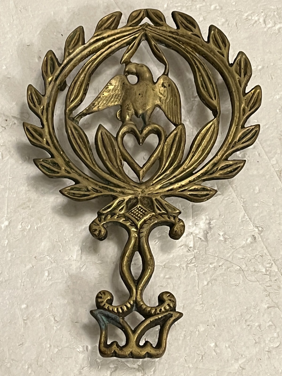 Vtg Brass Patriotic American Eagle Wreath Heart Trivet Hot Plate Wall Hanger USA