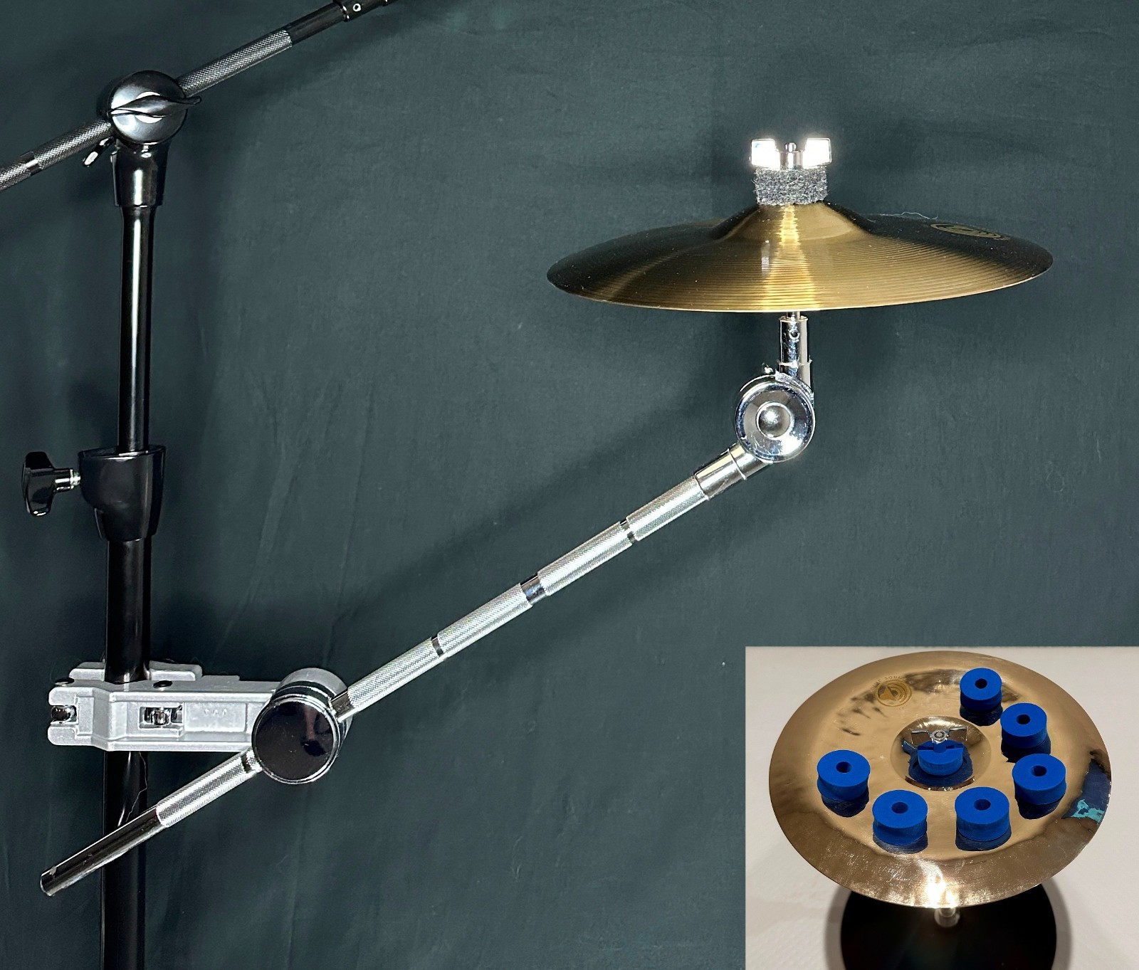 Sonic Sound 10 Inch B20 Fast Splash Cymbal, Cymbal Boom Arm + 6 BLUE Cymbal Pads