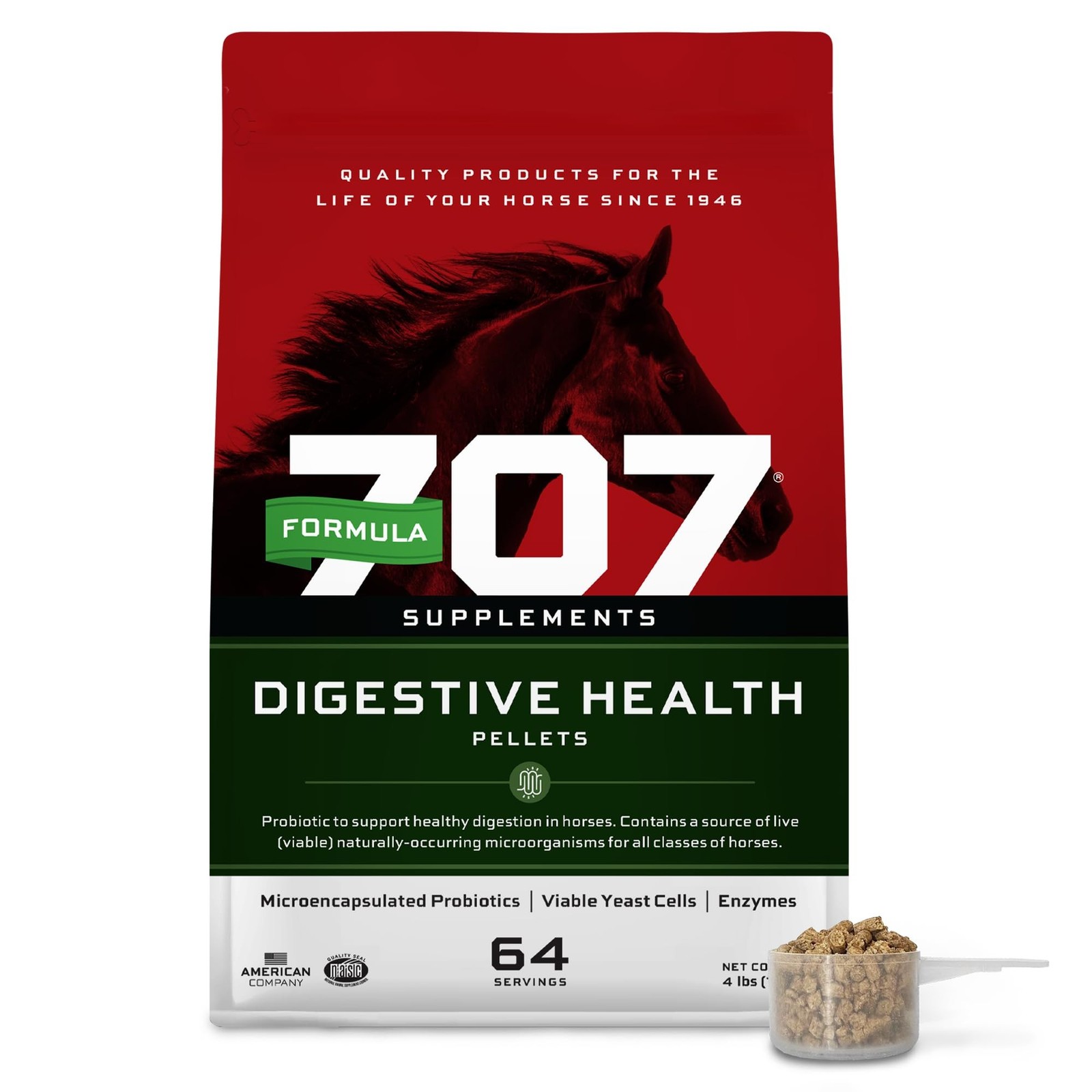 Formula 707 Digestive Health Equine Supplement, 4lb Bag – Probiotics, Prebiot...