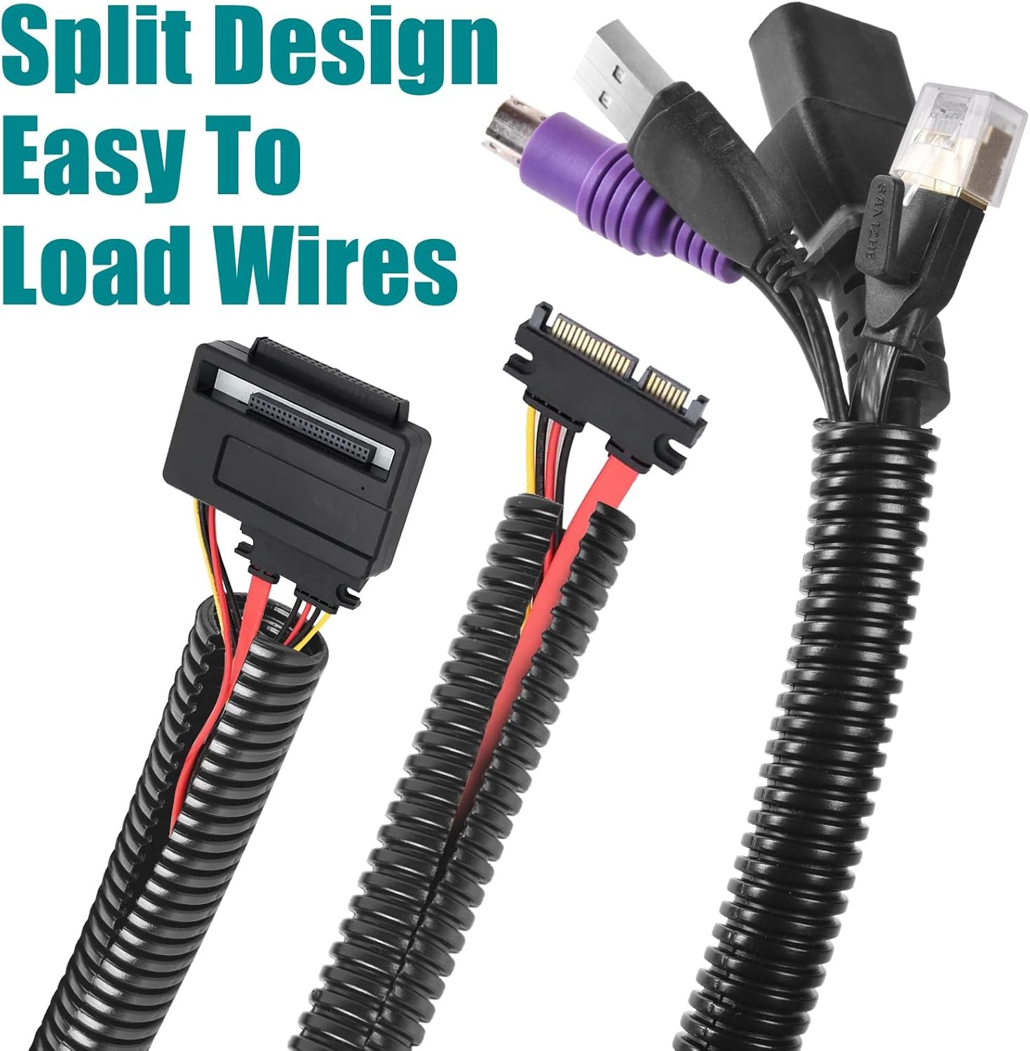 1/2" Split Wire Loom 10ft Tubing Cord Protector Conduit & Zip Ties