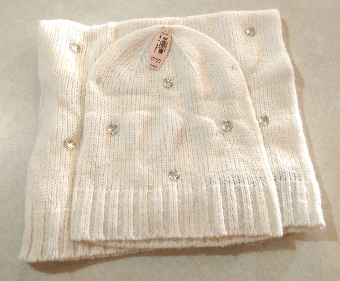 Victoria's Secret Women's Knit Beanie Hat Infinity Scarf Rhinestones one sz NEW
