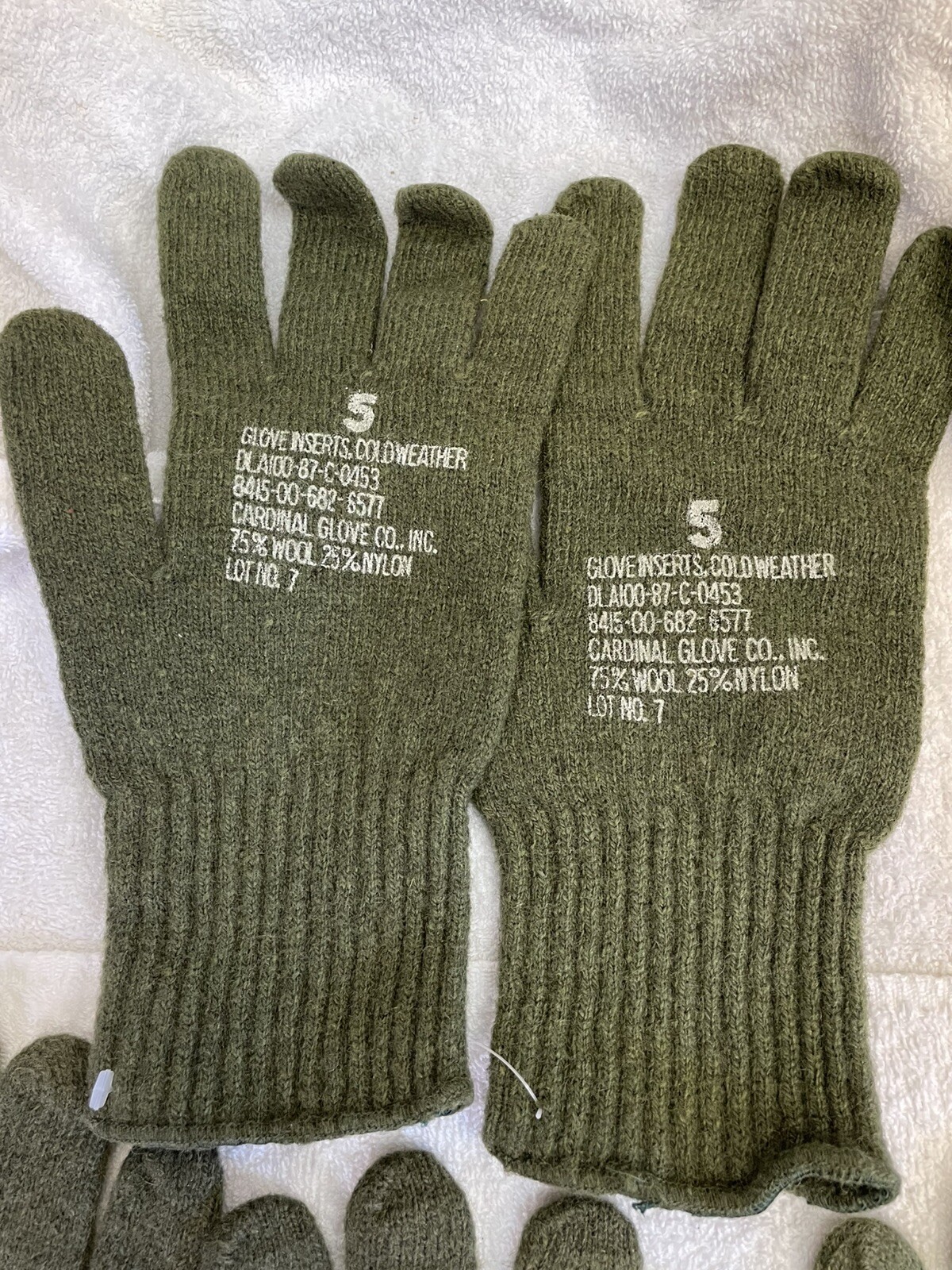 US GI Glove Inserts Size 5 Cold Weather for Shells NOS 75% Wool 25% Nylon 1 pair