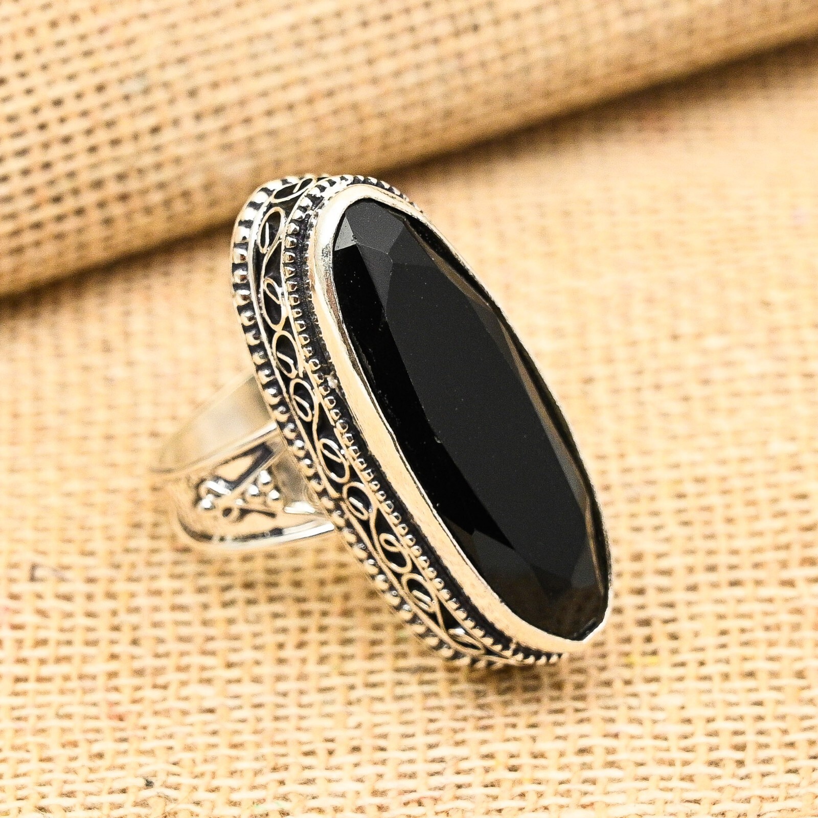 Black Spinel Gemstone Handmade 925 Sterling Silver Ring Jewelry