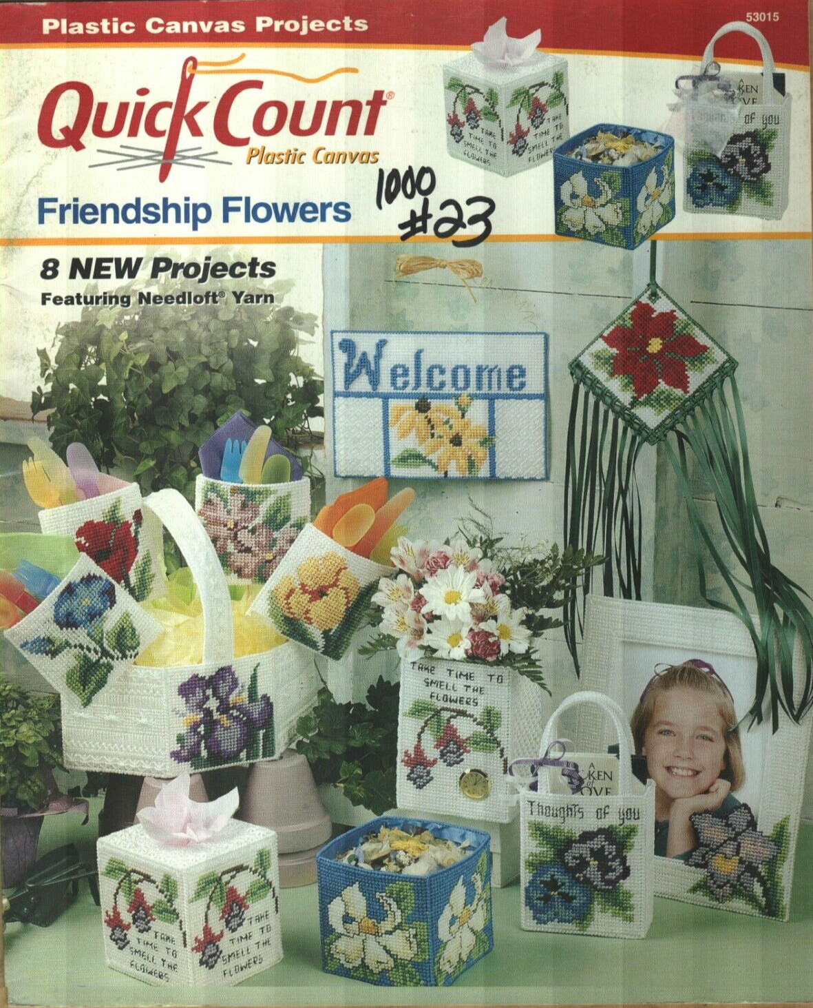 FRIENDSHIP FLOWERS BASKET TOTE FRAME 8 DESIGNS PLASTIC CANVAS PATTERN BOOK
