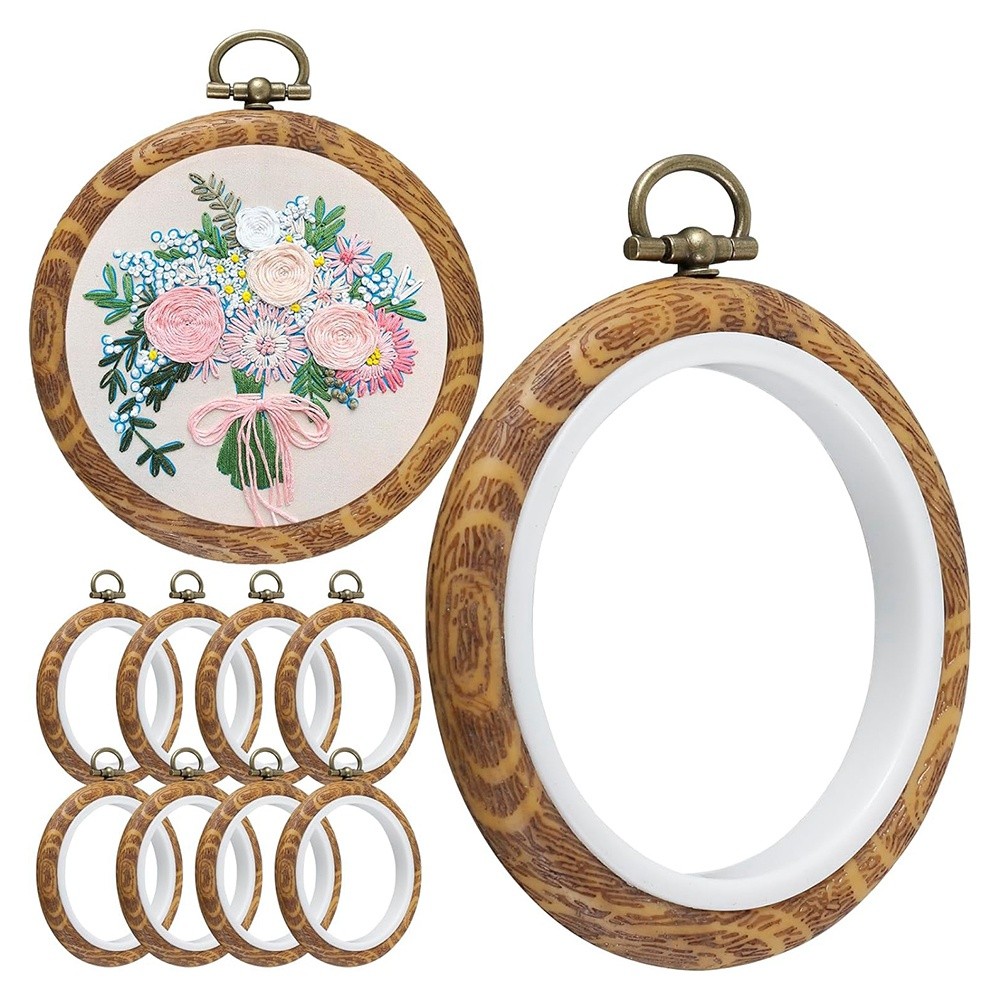 10Pcs Round Embroidery Hoops, 3 Inch Imitated Wood Embroidery Display Frame7629