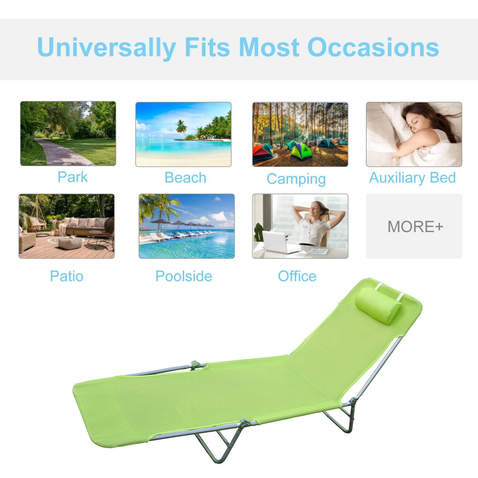 Folding Chaise Lounge Pool Chair Outdoor Sun Tanning Chairs for Beach Yard Patio