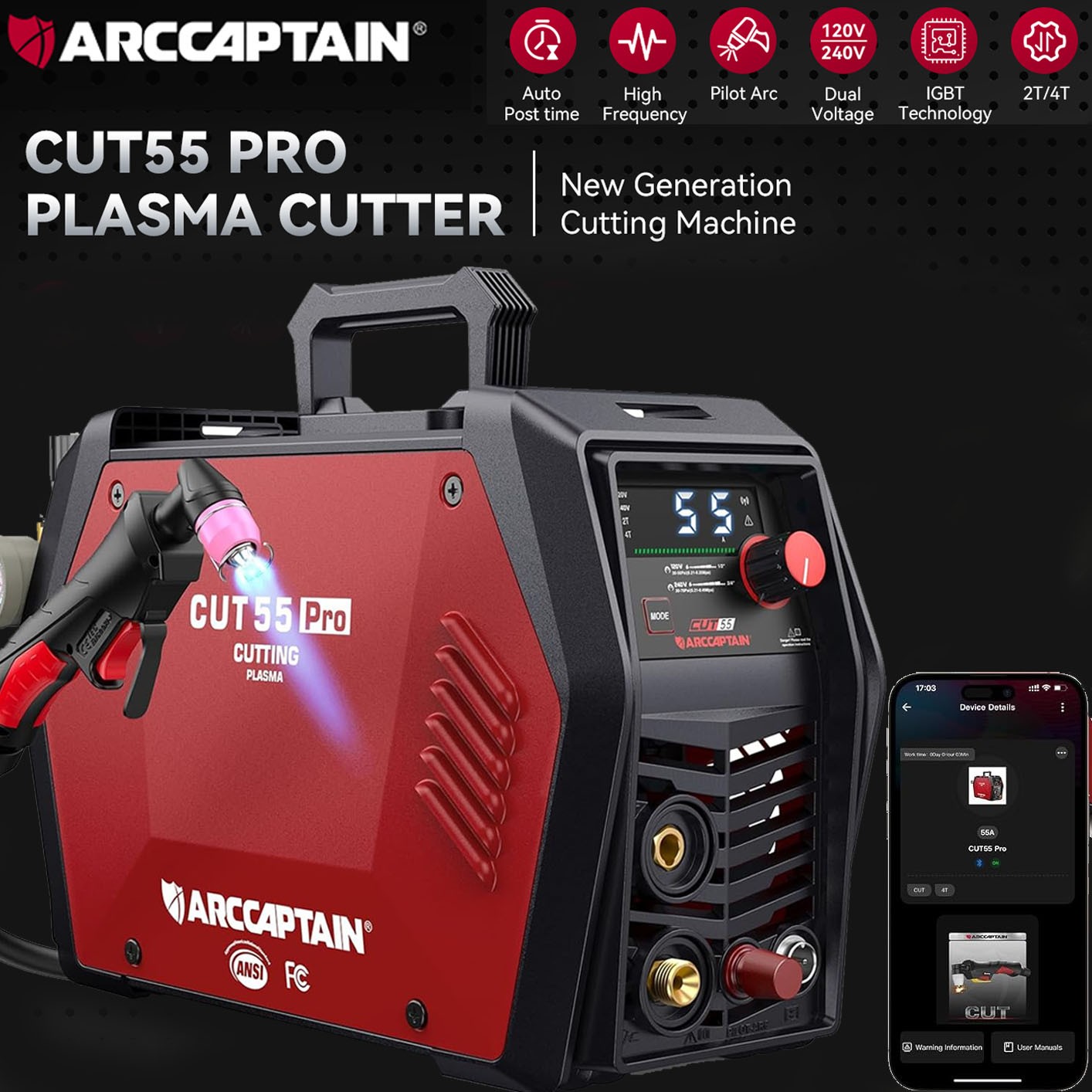 iControl Plasma Cutter 55A w/ APP Non-Touch Pilot Arc 120V/240V Cutting Machine