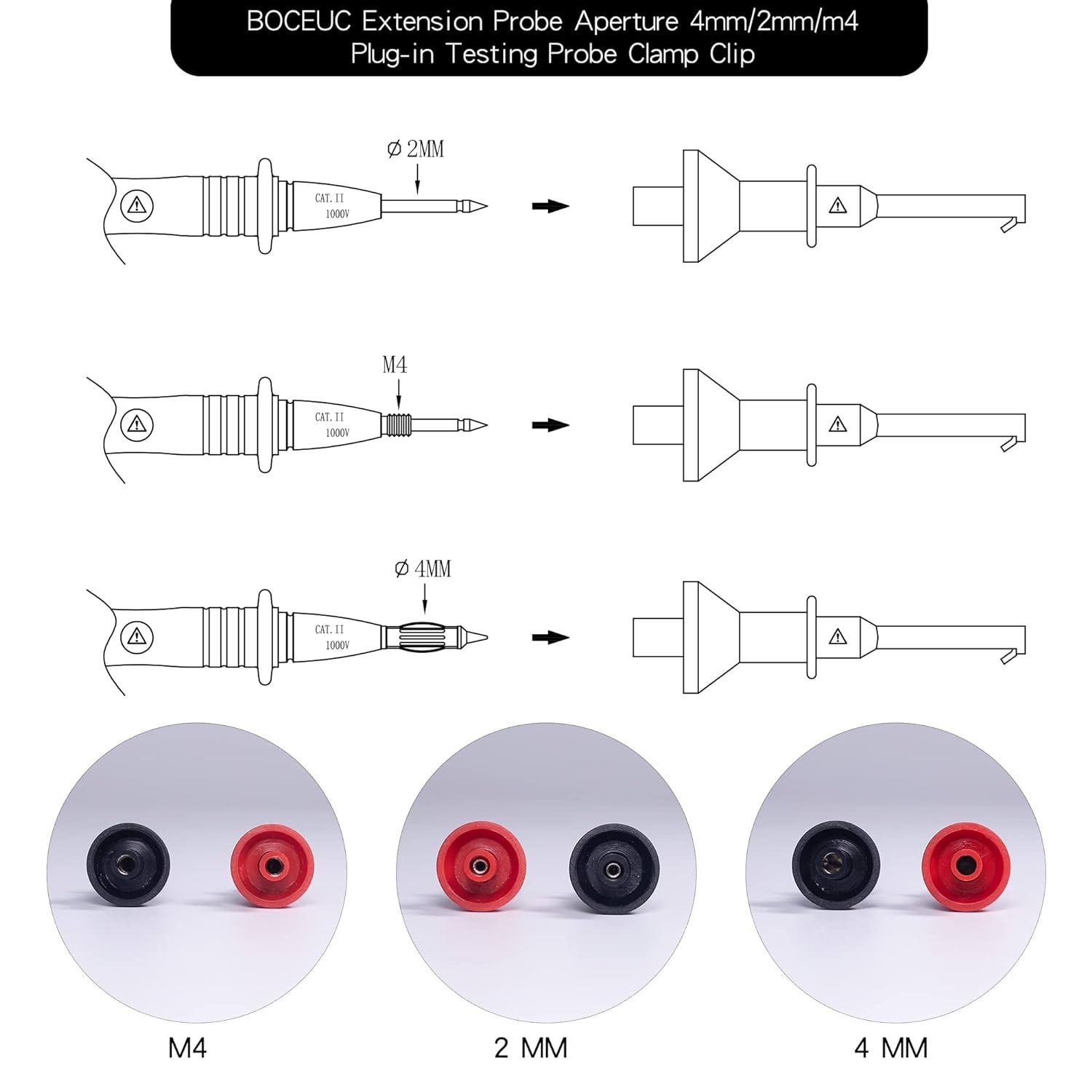 Test Hooks Clips, Multimeter Lead Kit Mini 2MM PLUG, Black, Red