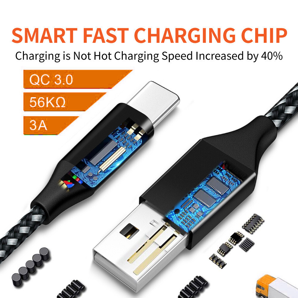 Braided USB C Type-C Fast Charging Data SYNC Charger Cable Cord 3/6/10FT LONG
