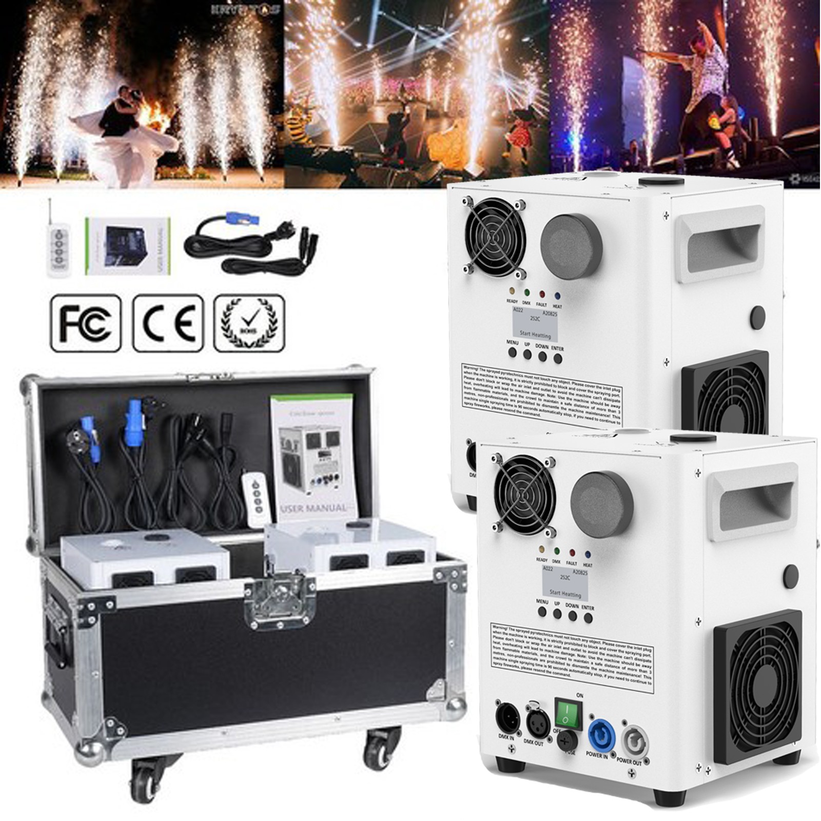 4PCS Large Cold Spark Firework Machine 1200W Stage Effect DMX Free Power