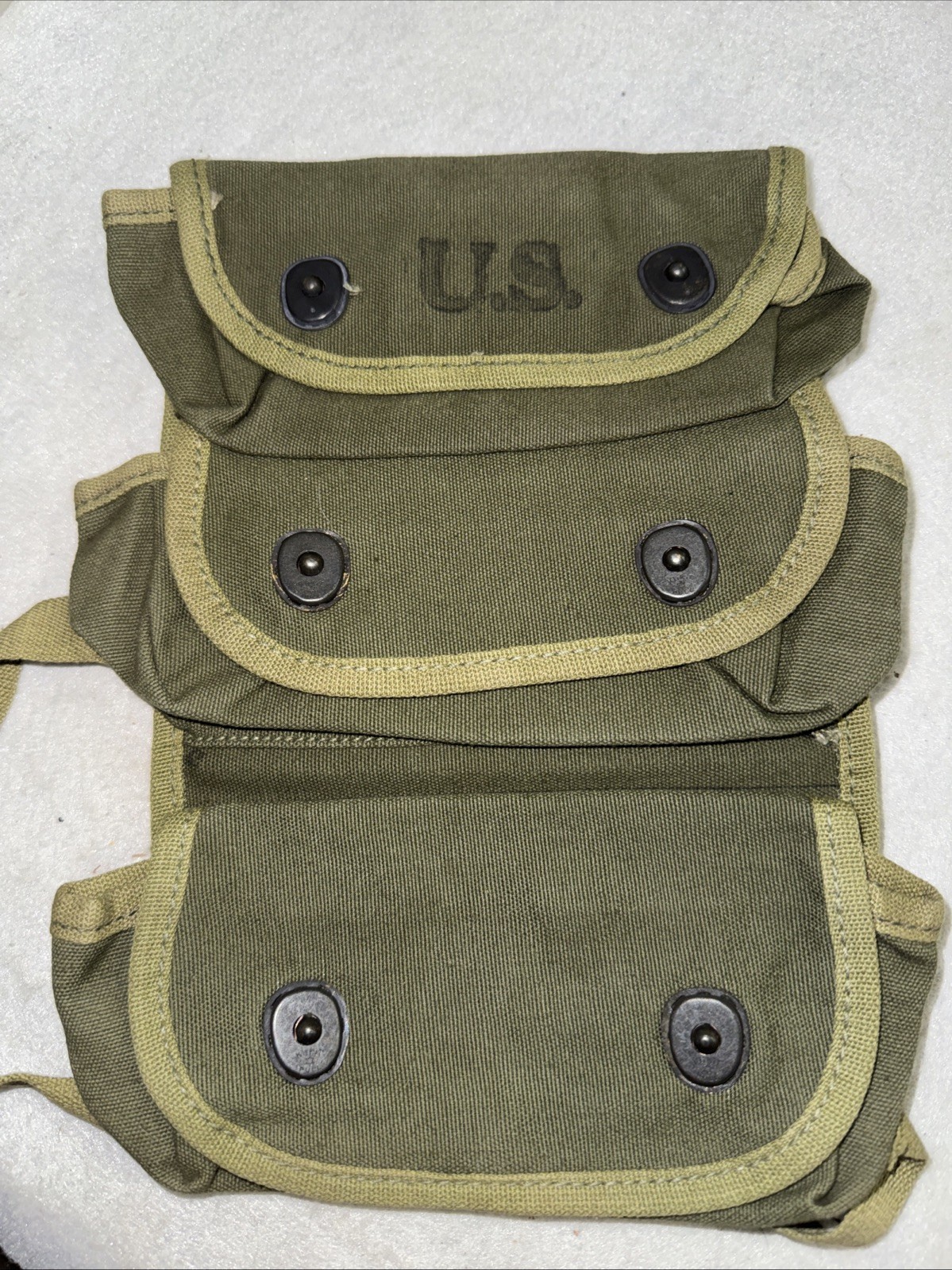 Vintage U.S. Army Canvas Carrier, Grenade 3 Pocket Carrying Strap