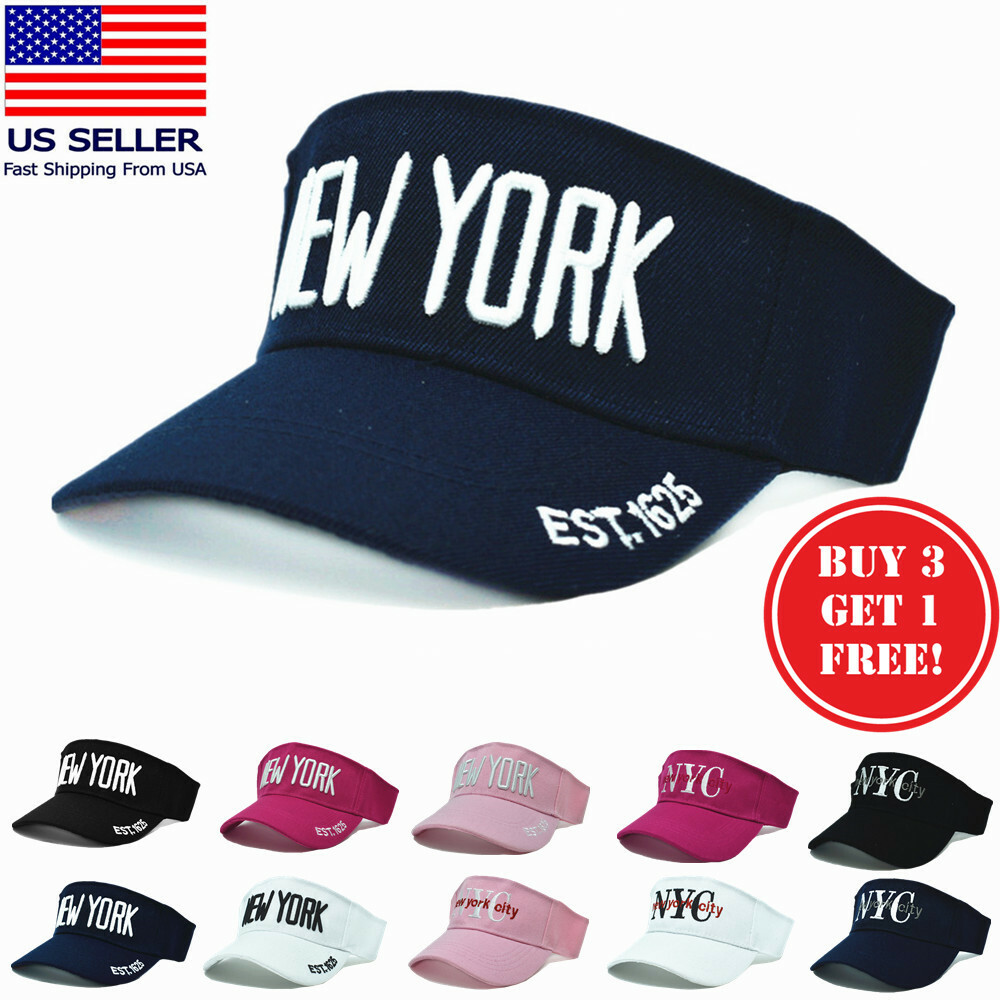 Mens Summer Visor Sun Hat Golf Tennis Polo Beach Adjustable Solid NY Sports Cap