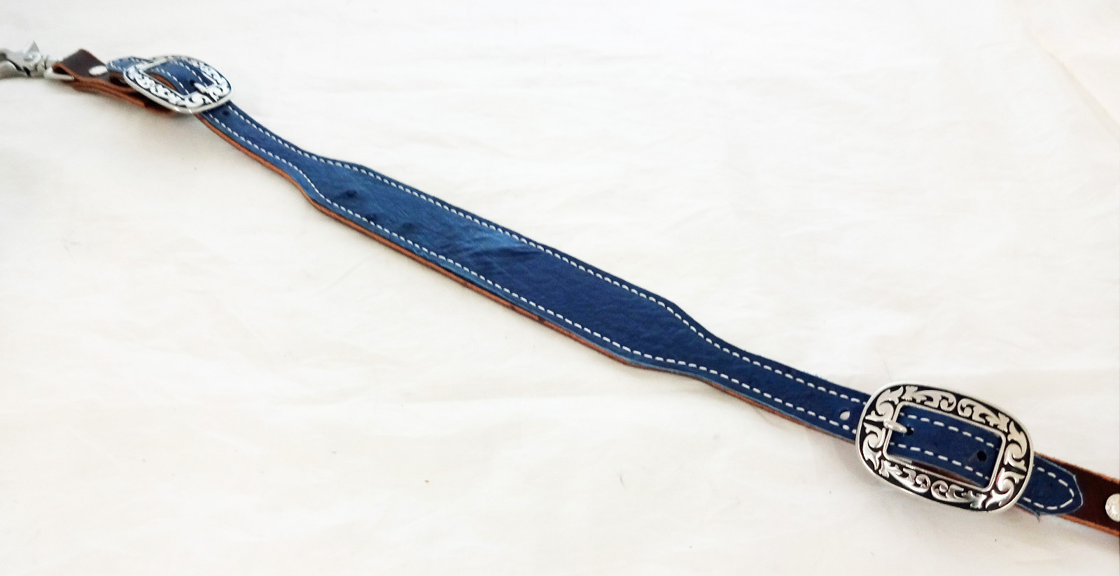 Wither Strap Denim Blue Ostrich Harness Leather Horse Tack Jeremiah Watt Buckles