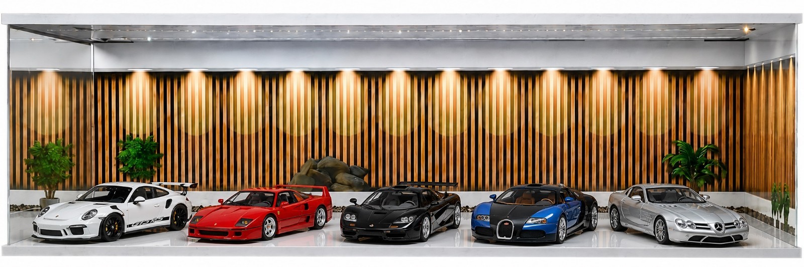 Car Display Case 5 Slot 1/18 Model LED Light Showroom Diecast Parking Diorama