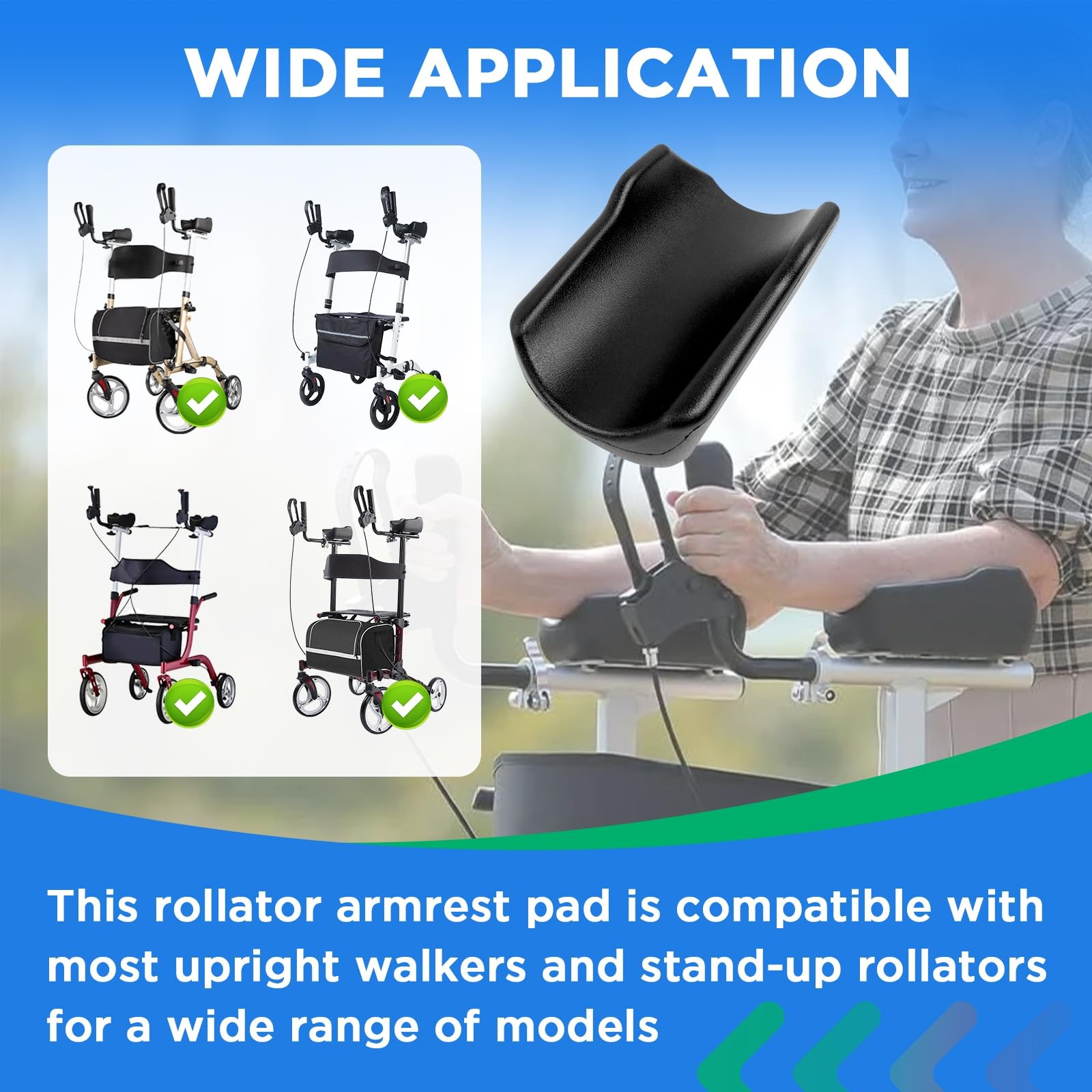 Rollator Armrest Pad, Universal Arm Rest Attachment, 1PCS, Black