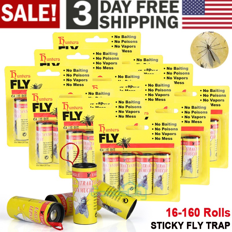 16-160 Rolls Insect Bug Fly Glue Paper Catcher Sticky Flies Trap Ribbon Tape US