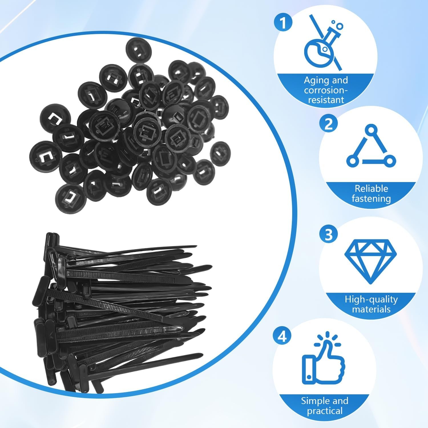 100Pcs Nylon Universal Cable Tie Buckle,Upgrade Multipurpose Heavy Duty Black