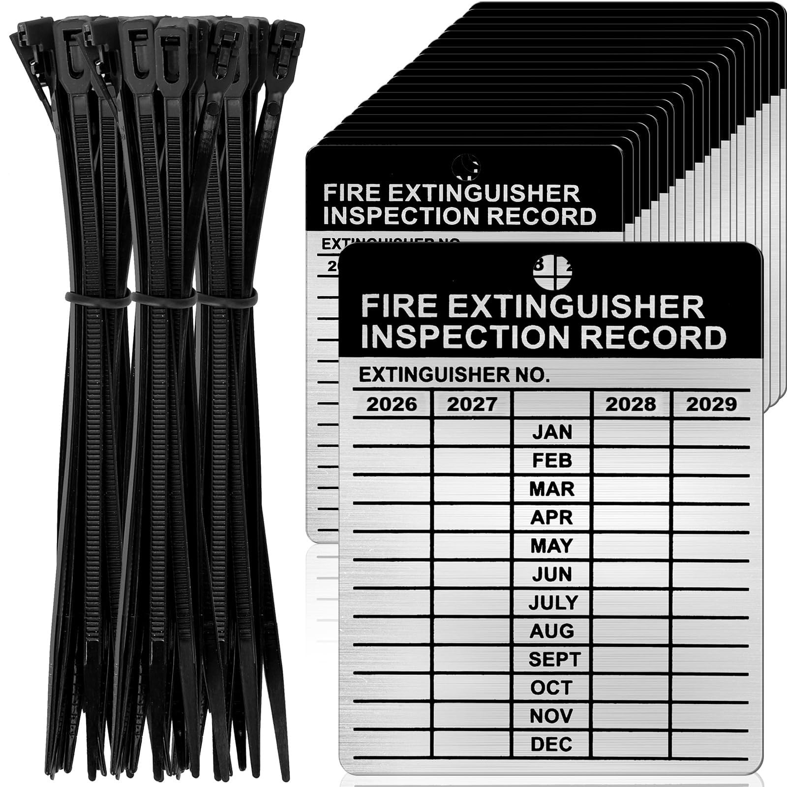 25 Sets of Weatherproof Aluminum Fire Extinguisher Inspection Tags 2026-2029