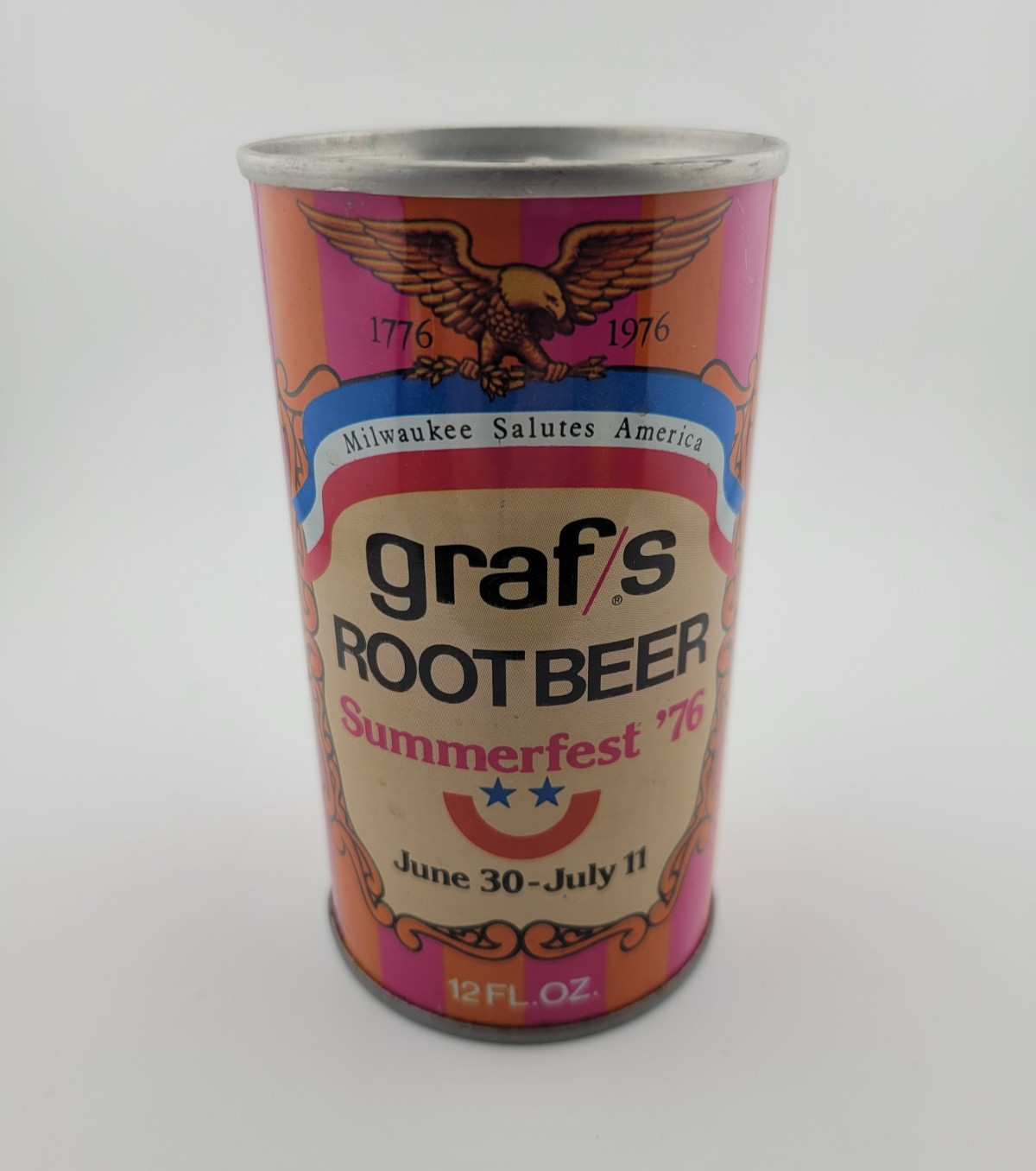 Graf's Root Beer soda can, pull top, 1976 Milwaukee, WI. Summerfest