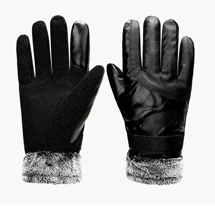 Winter Leather Gloves Men Women Warm Fleece Touch Screen Windproof for Driving